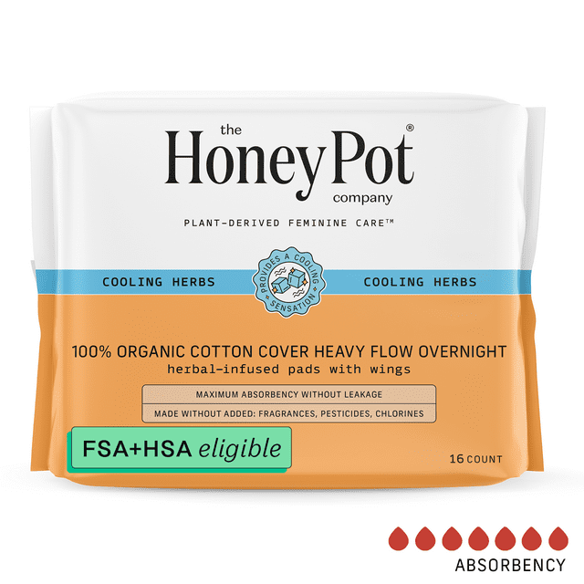 The Honey Pot Company Overnight Herbal Heavy Flow Organic Cotton Pad, 16 ct. The Honey Pot Company