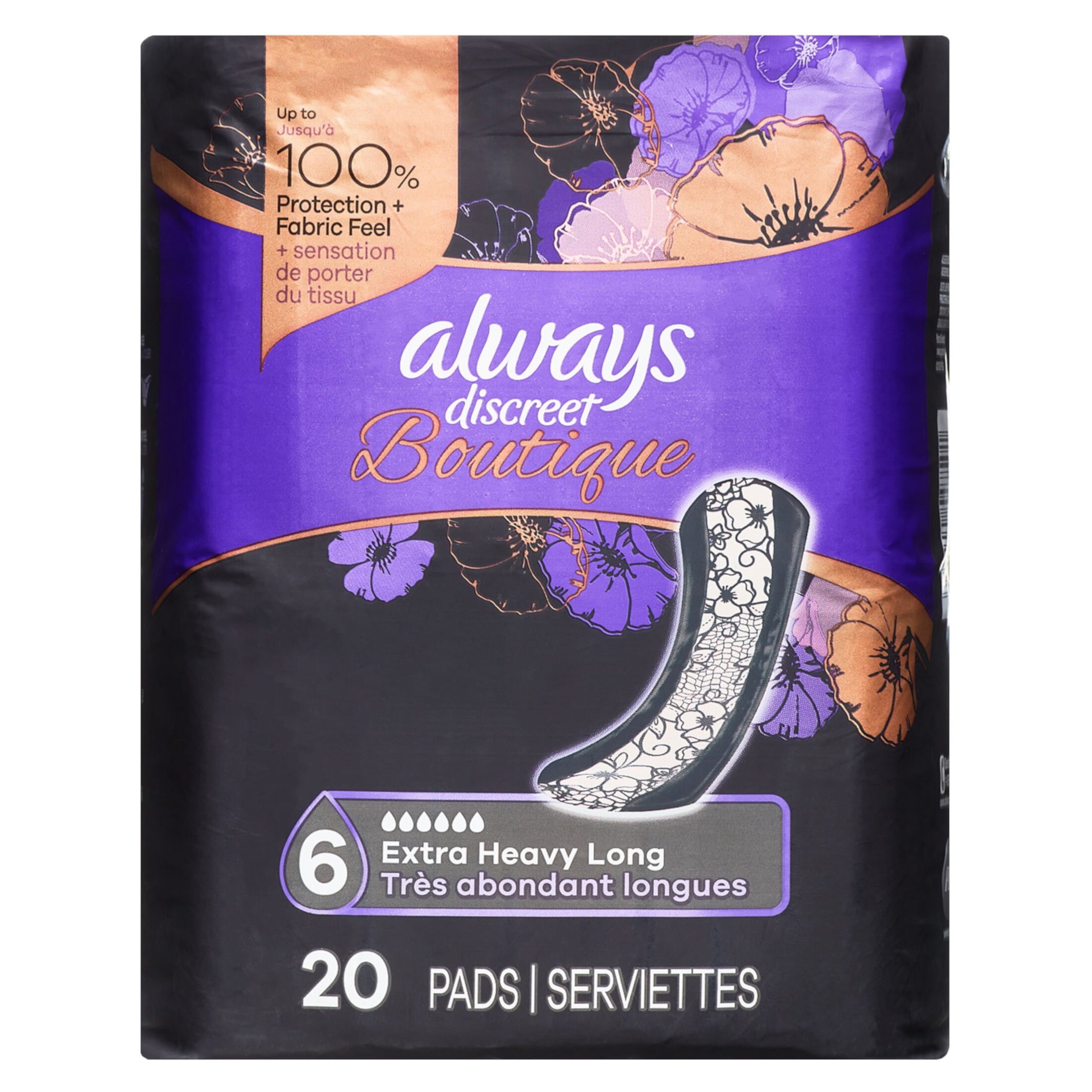 Always Discreet Boutique Incontinence Pads, Extra Heavy Absorbency, Long Length, 40 CT Always Discreet