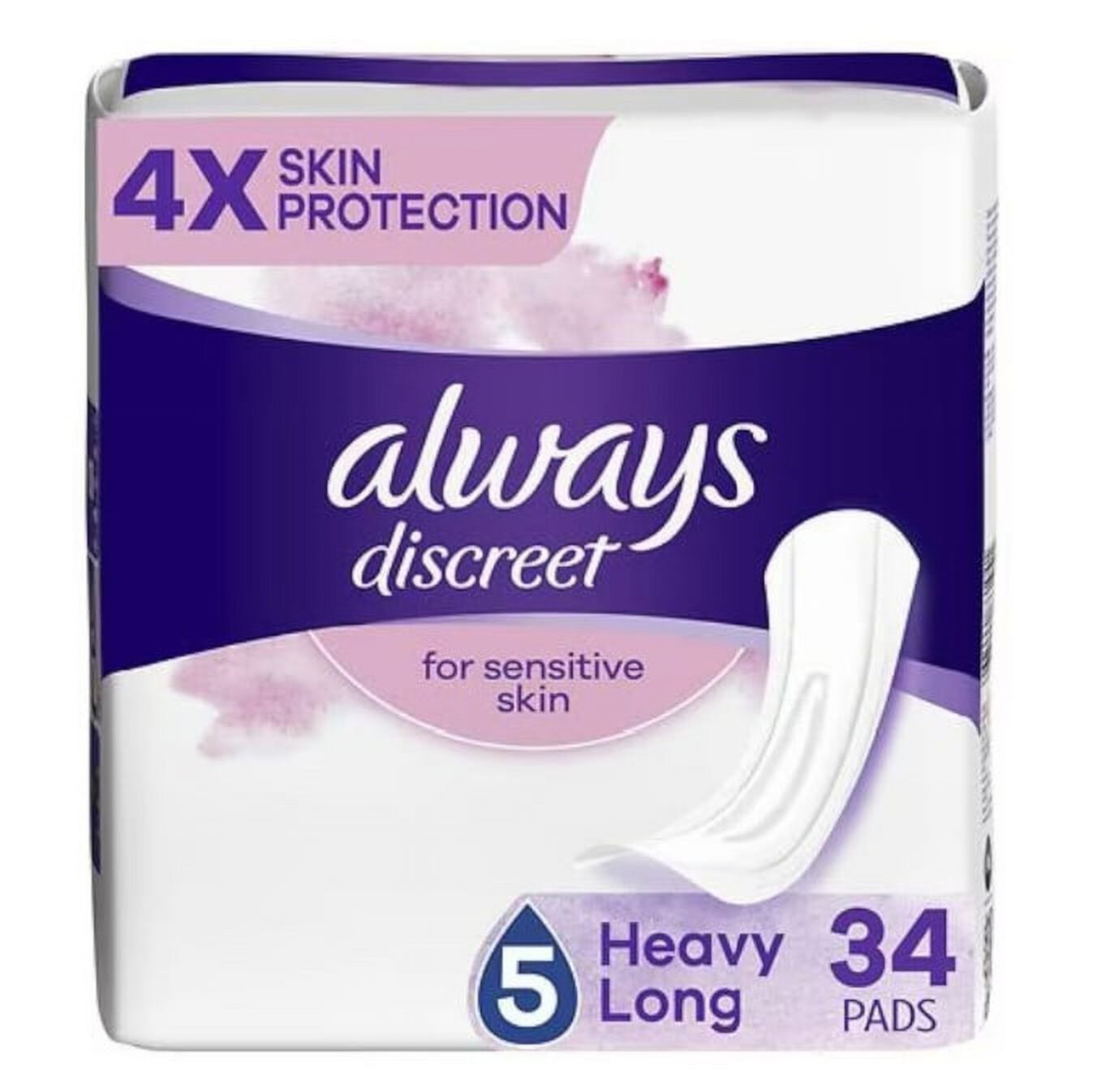 Always Discreet Pads for Sensitive Skin, Heavy Absorbency, Long Length - 34 Pads Always Discreet