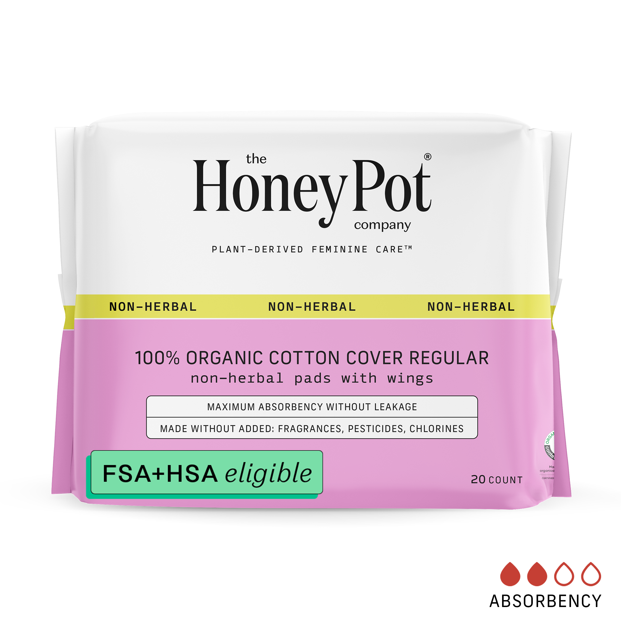 The Honey Pot Company, Non-Herbal Regular Pads with Wings, Organic Cotton Cover, 20 ct. The Honey Pot Company