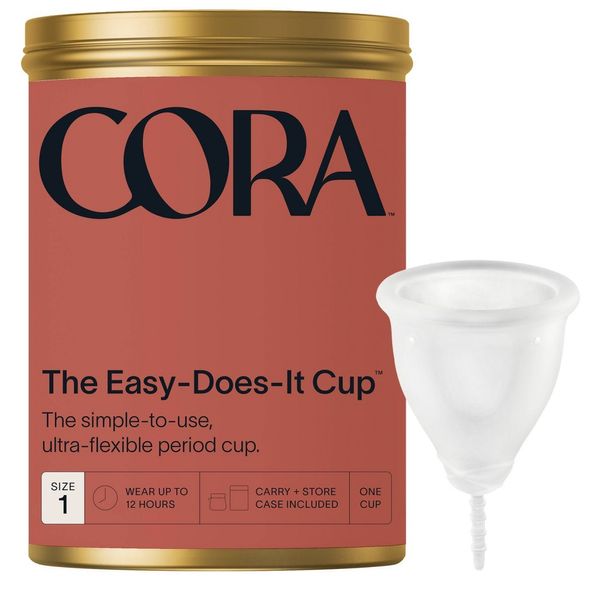 Cora Menstrual Cup, Medical Grade Silicone, Clear, 12 Hour Leak Protection, Size 1 Cora