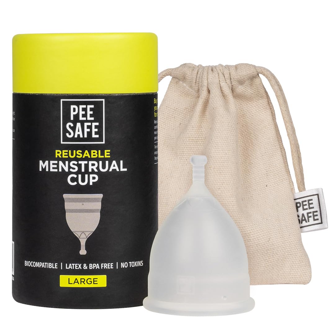 PEESAFE Copa Menstrual Reutilizable para Mujer Tamaño Grande con Bolsaultra Suave, sin Olor Ni Erupciones100% Silicona de Grado Médico sin Fugas Protección hasta 8-10 Horas Pee Safe