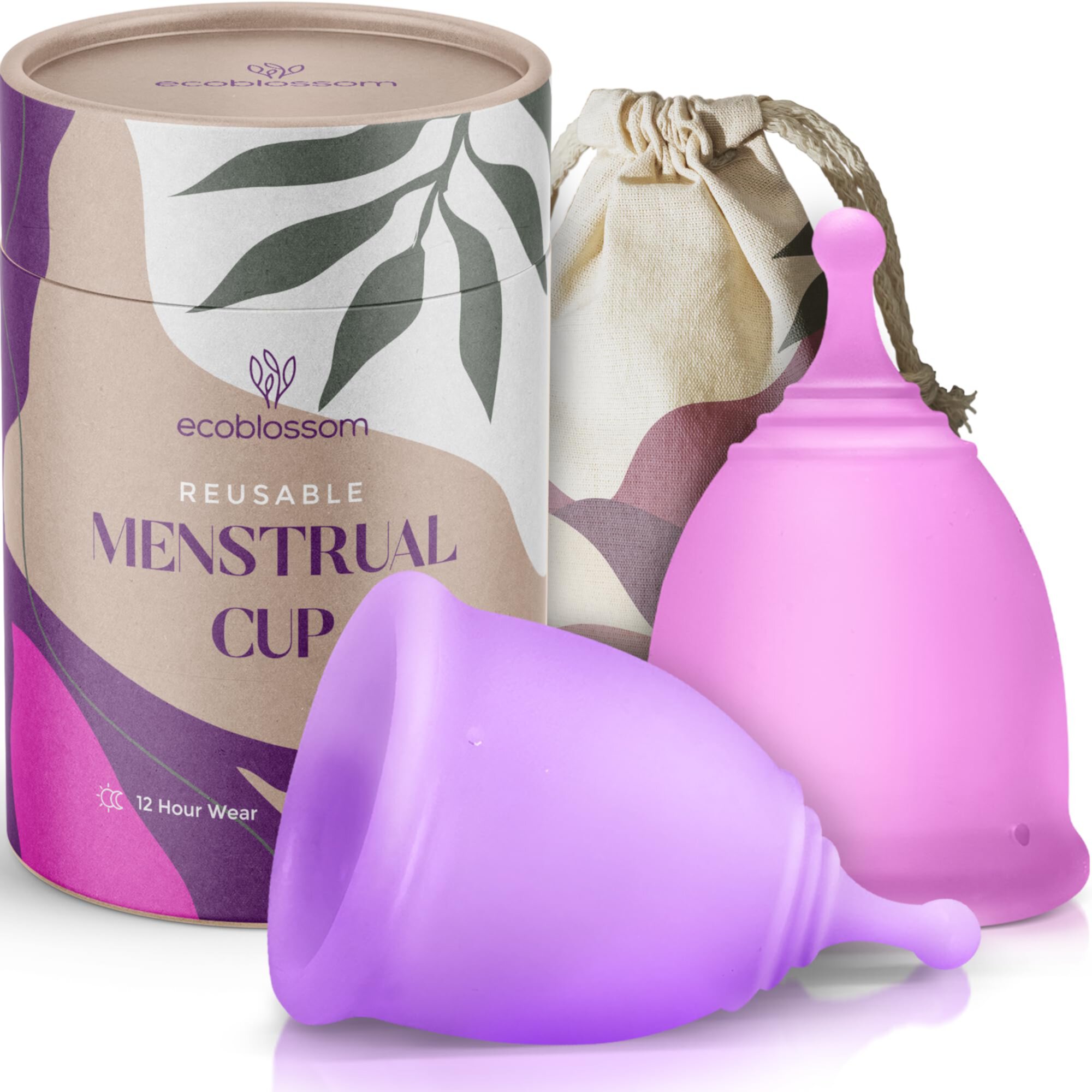 EcoBlossom Reusable Menstrual Cup Set - The Most Reliable Medical Grade Silicone Period Cups - Comfortably use for 12 Hours (2 Small Cups) EcoBlossom