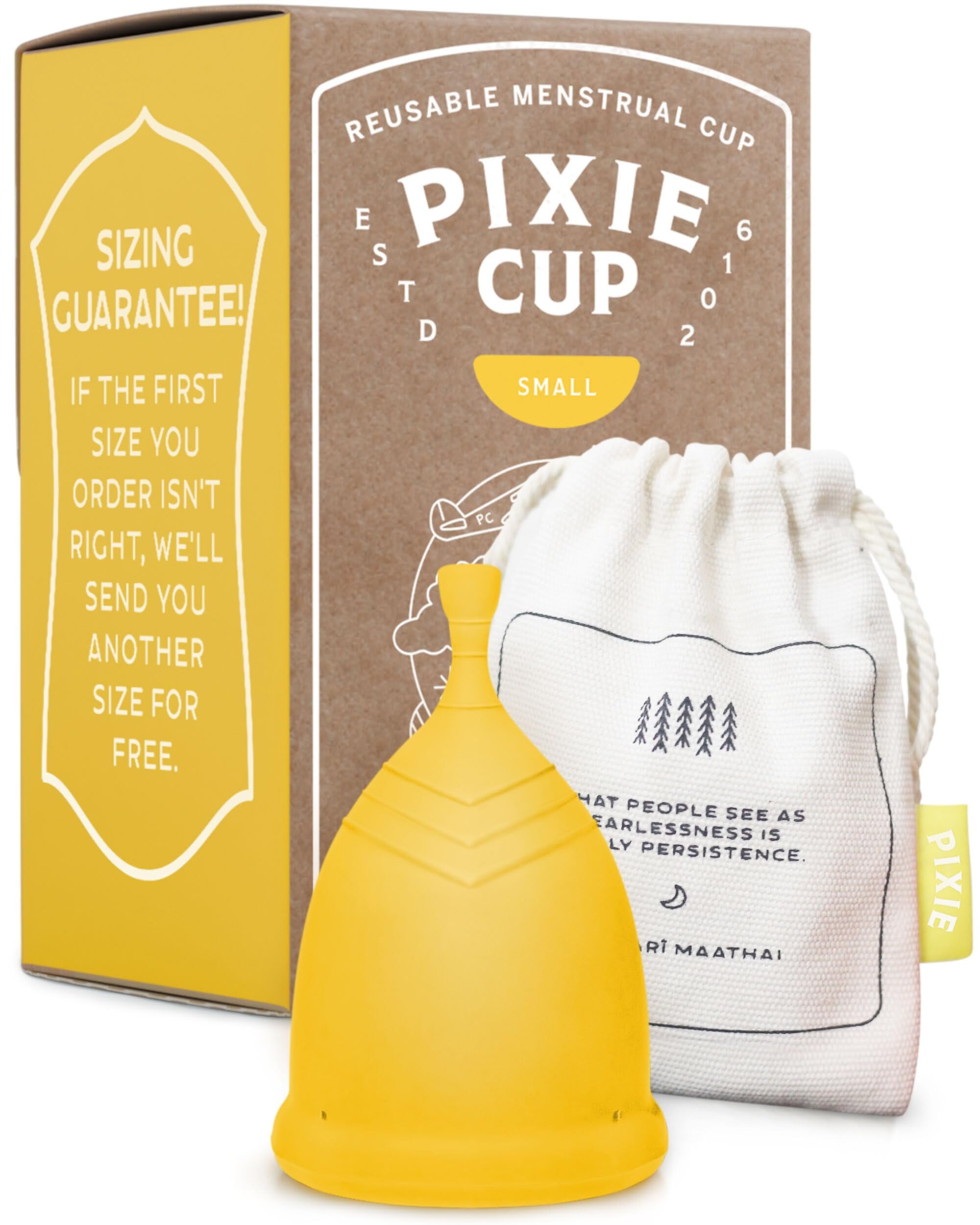 Pixie Cup Menstrual Cup - Ranked 1 for Most Comfortable Soft Reusable Period Cup - Wear for 12 Hours - Reduces Cramps - Lasts 10 years - Tampon and Pad Alternative - Buy One We Give One (Small) Pixie Cup