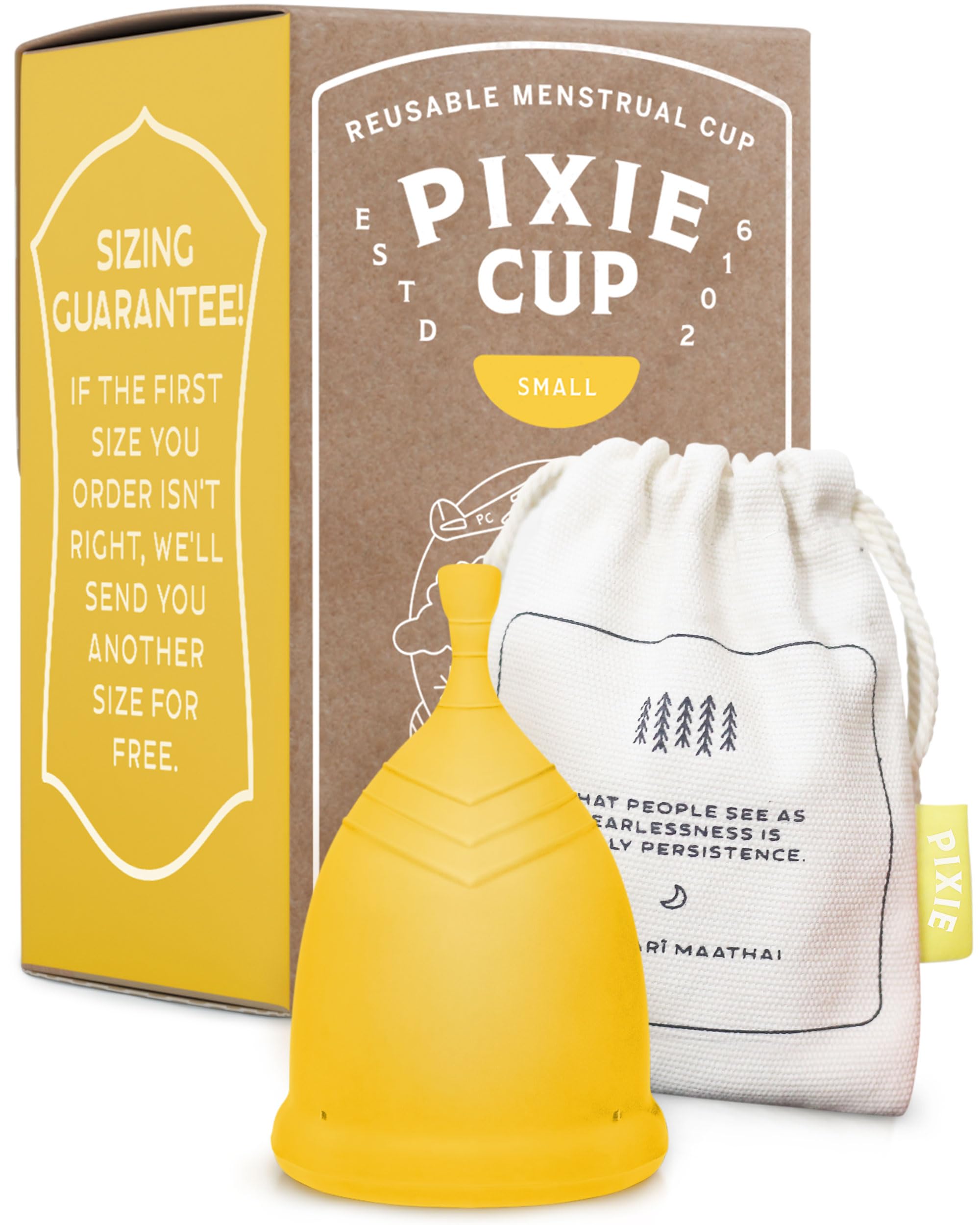 Pixie Cup Menstrual Cup - Ranked 1 for Most Comfortable Soft Reusable Period Cup - Wear for 12 Hours - Reduces Cramps - Lasts 10 years - Tampon and Pad Alternative - Buy One We Give One (Small) Pixie Cup