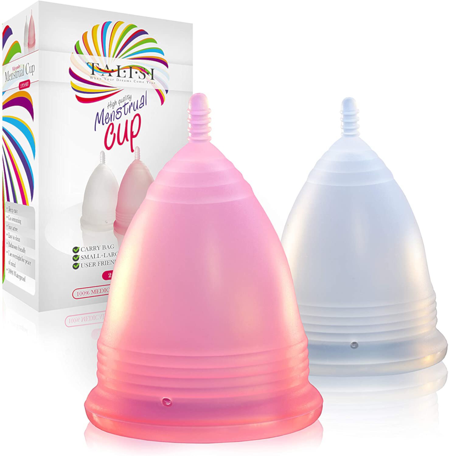 Talisi Menstrual Cups Set of 2 Period Cup Reusable Small Large Sizes Silicone Soft Cups Regular and Heavy Flow Feminine Hygiene Products Tampon and Pad Alternative Protection Copa Menstrual Organic Talisi