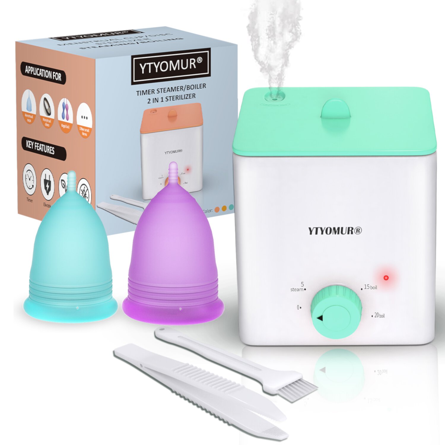 Menstrual Cup Sterilizer with 2 Reusable Period Cups,Menstrual Cups Cleaner Kit for Feminine Care YTYOMUR