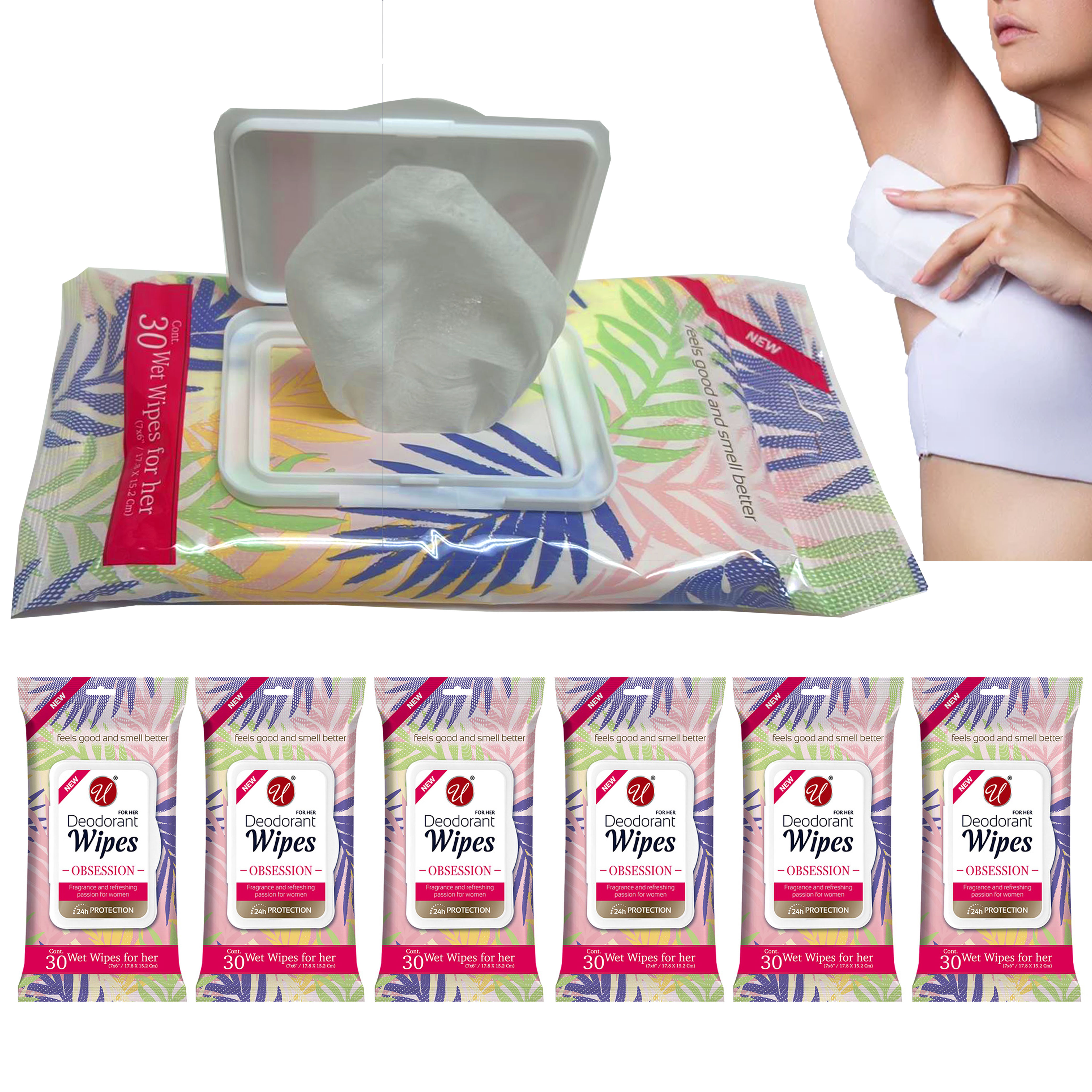 180Ct Women Deodorant Wipes Daily Feminine Cloths Body Face Removes Odor 6 Pack Generic