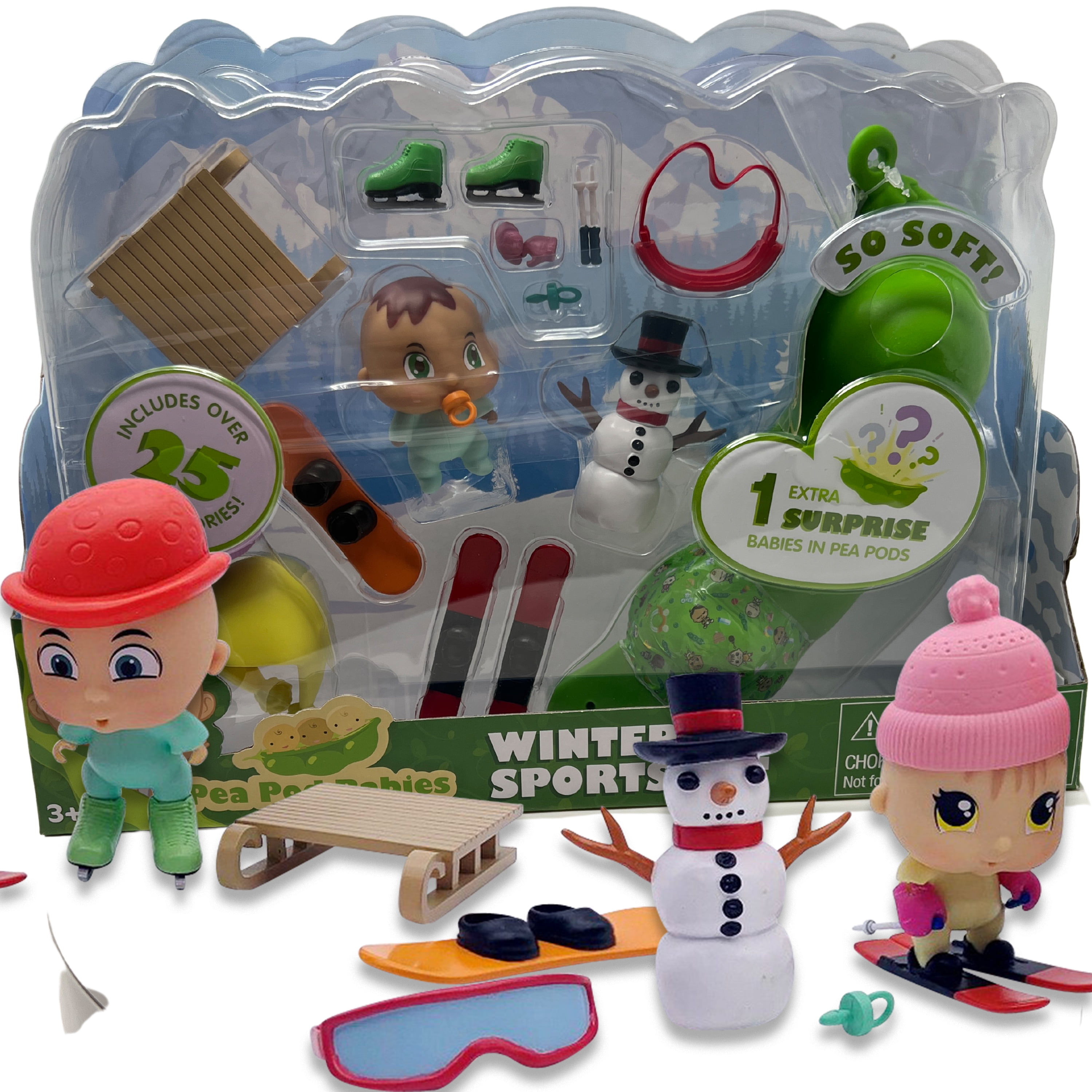 Pea Pod Babies - Winter Sports Set - Over 30 Pieces Including Two Mini Collectible Dolls Nature Bound