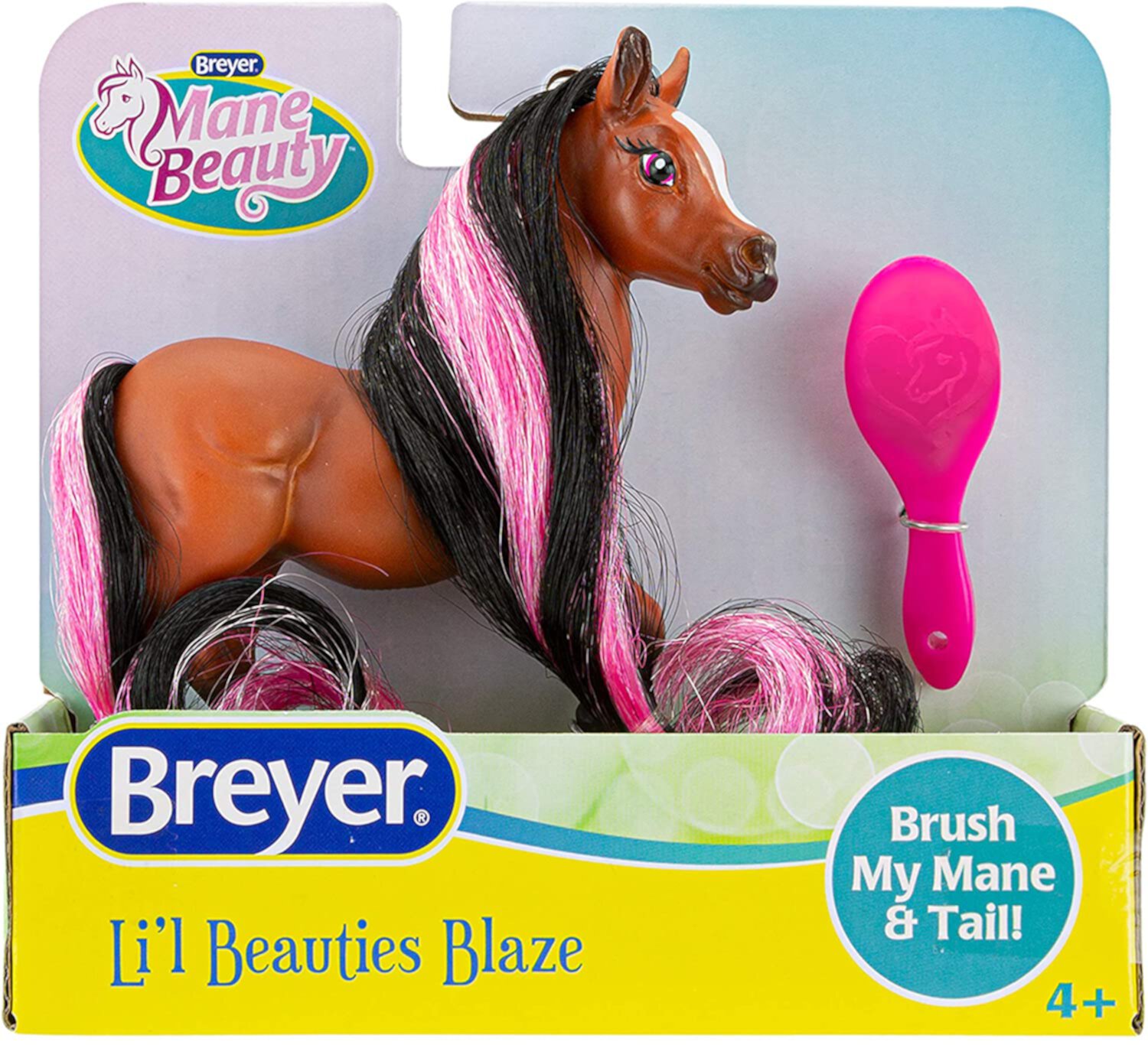 Breyer Horses Mane Beauty Li'l Beauties | Blaze | Brushable Black and Pink Mane and Tail | 4.25" L x 3.25" H | BREYER