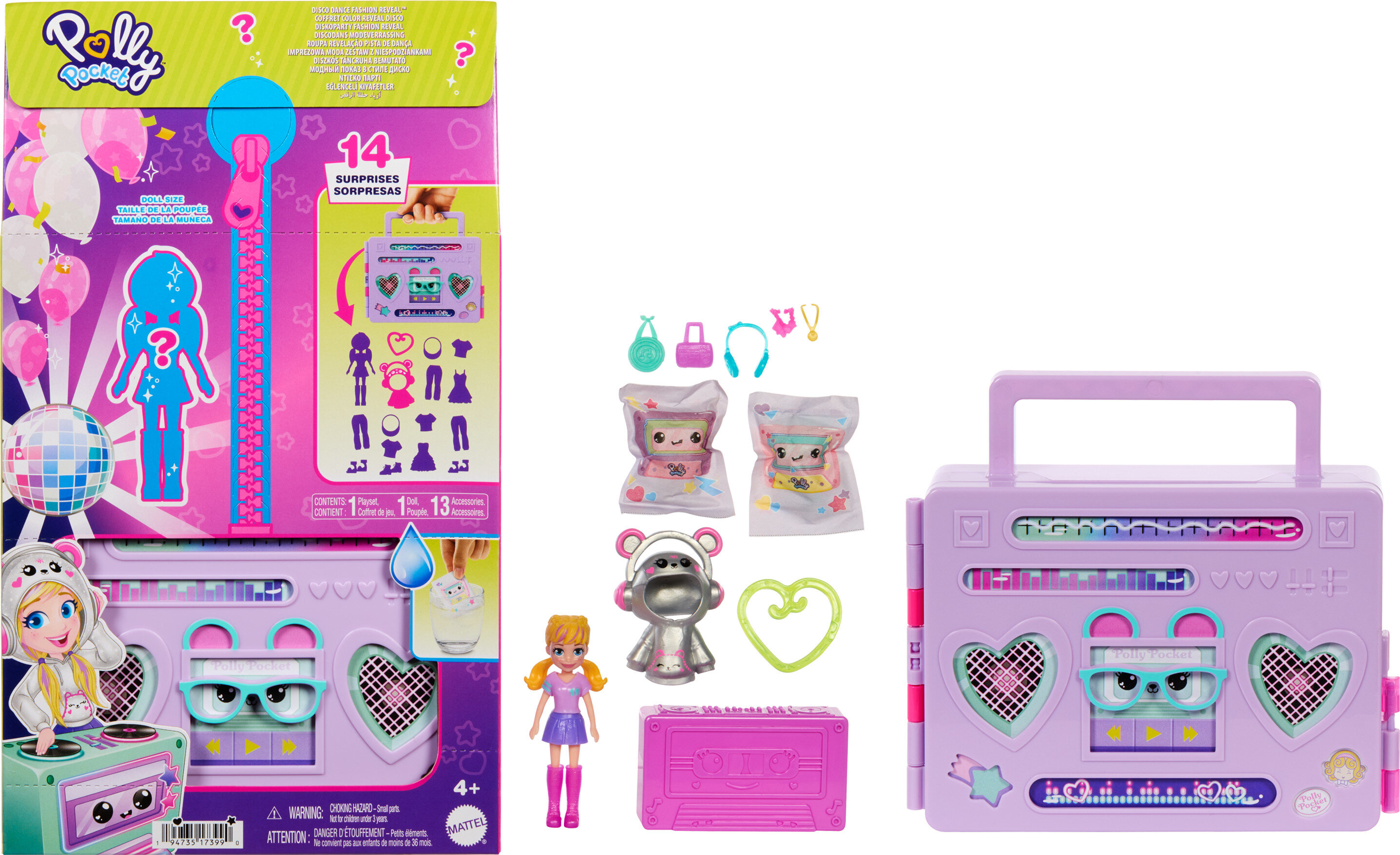 Polly Pocket Disco Dance Fashion Reveal Doll & Playset with Unboxing Surprises & Water Play Polly Pocket