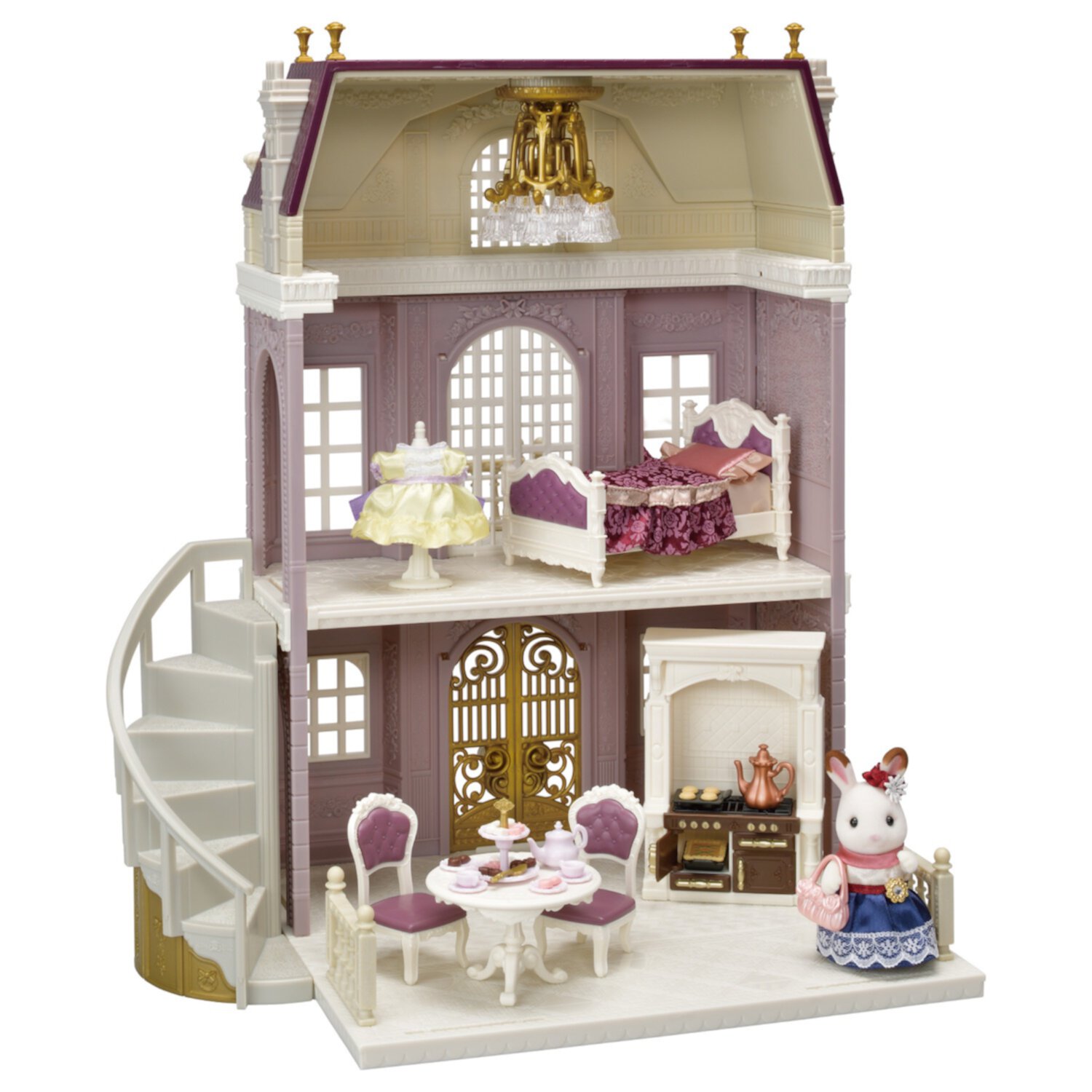 Calico Critters Town Series Elegant Town Manor Gift Set, Dollhouse Playset with Figure, Furniture and Accessories Calico Critters