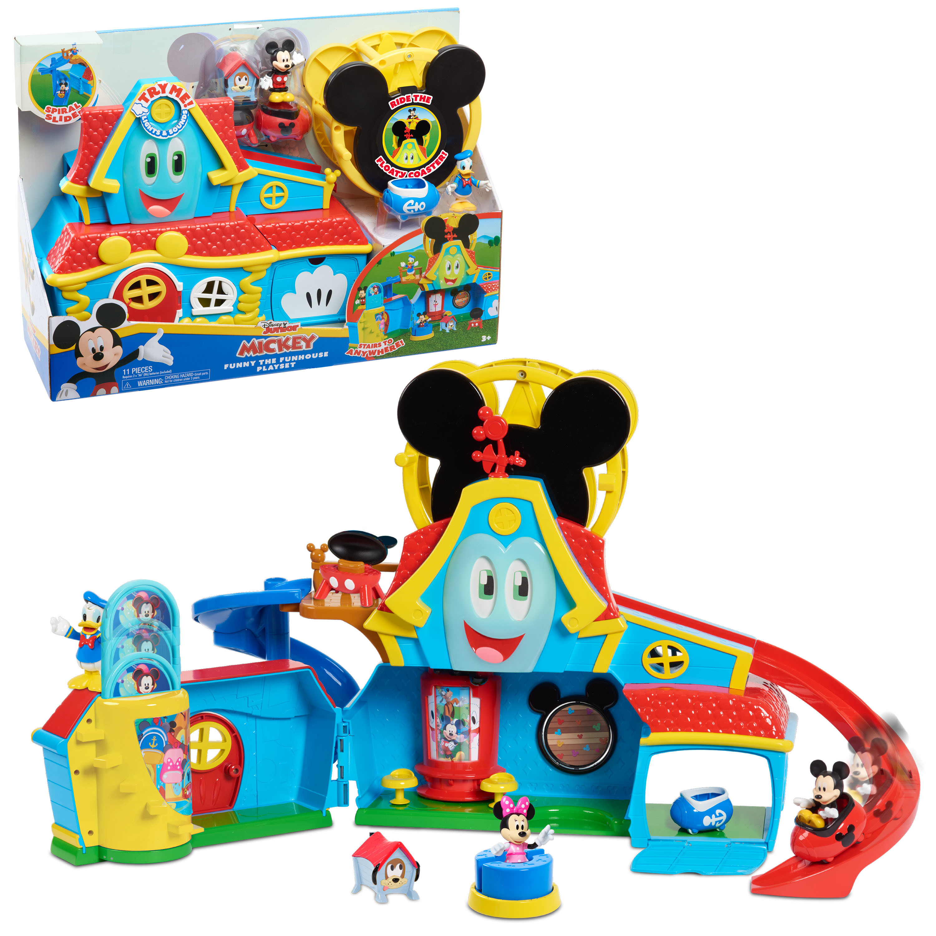 Игровой набор Disney Junior Mickey Mouse Funny the Funhouse, 11 предметов, свет и звук, фигурки Микки и Дональда, от 3 лет Mickey Mouse