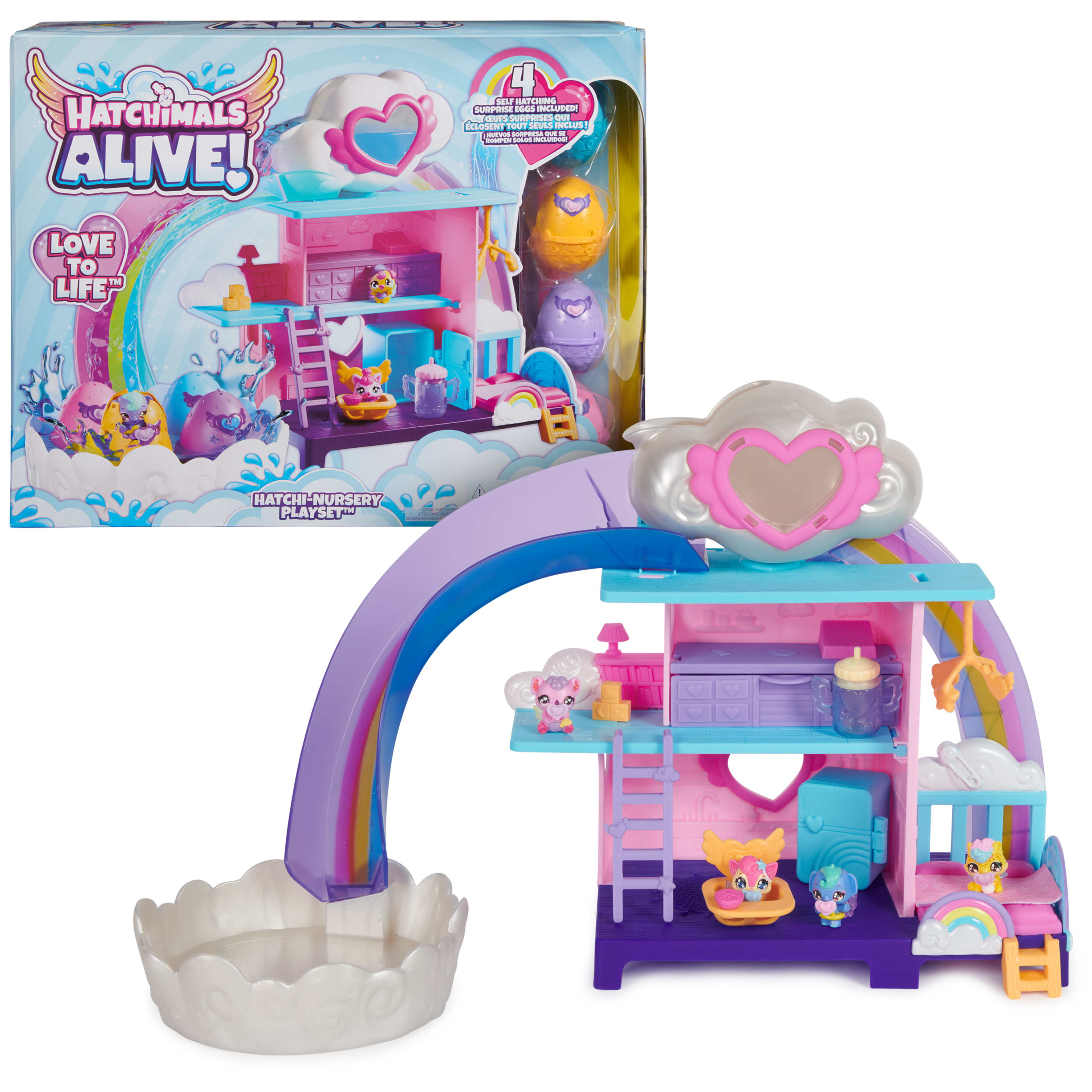 Hatchimals Alive Hatchi-Nursery Playset with 4 Figures, 13 Accessories Hatchimals