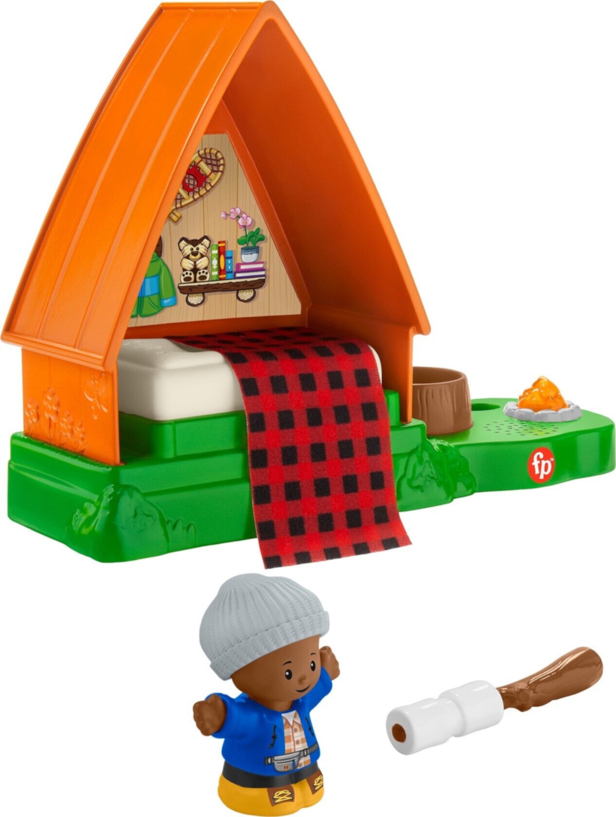 Fisher-Price Little People Cabin Playset with Camp Fire Light and Sounds, 3 Pieces, Toddler Toy Little People