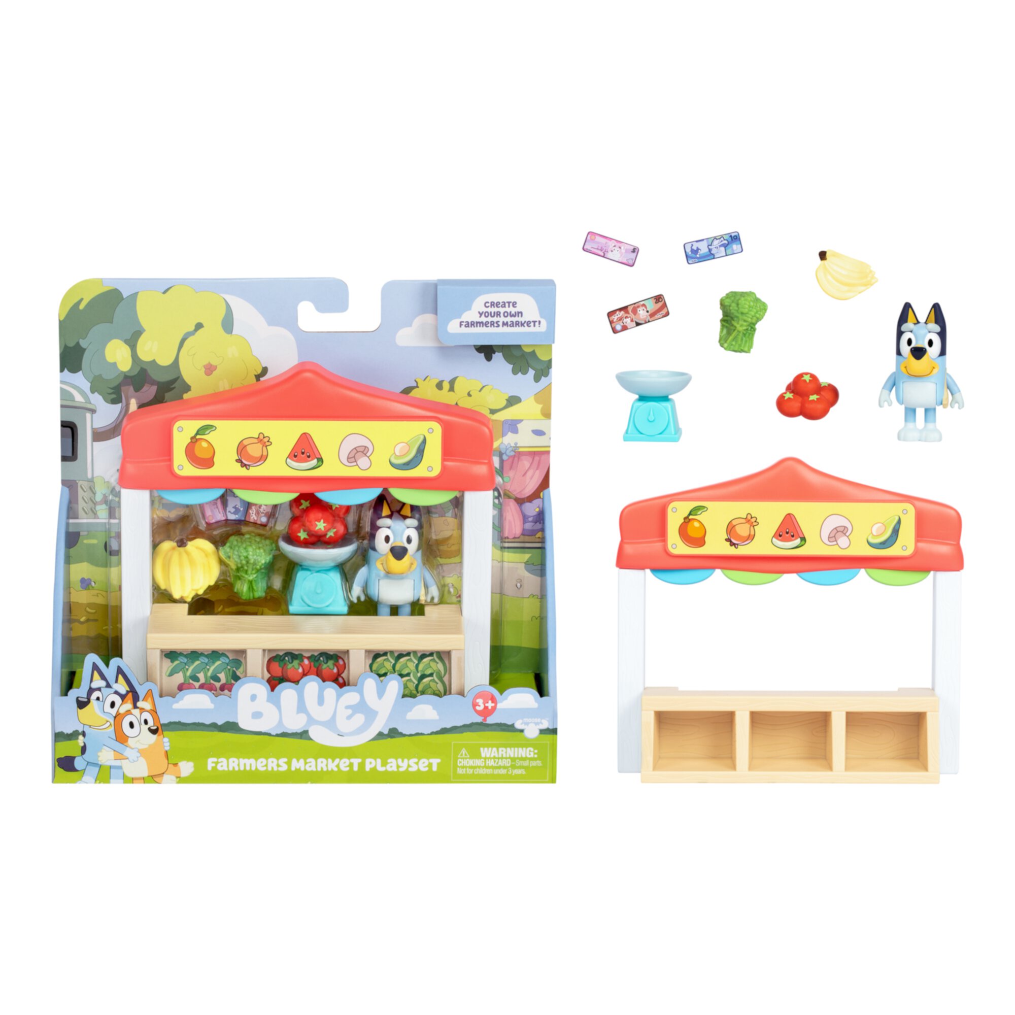 Bluey Farmers Market Mini Playset, Includes Bluey Figure with Shopping Bag, Ages 3+, Toddler toys Bluey