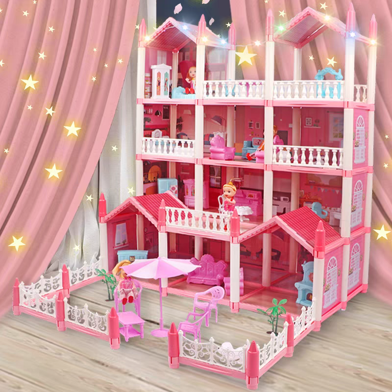 Dollhouse Girls Dreamhouse Playset,14 Room Dollhouse with 4 Doll Toy Figure, Furniture and Accessories, Color Lights, Play House Gift Toys for Kids Ages 3+ Mgaxyff