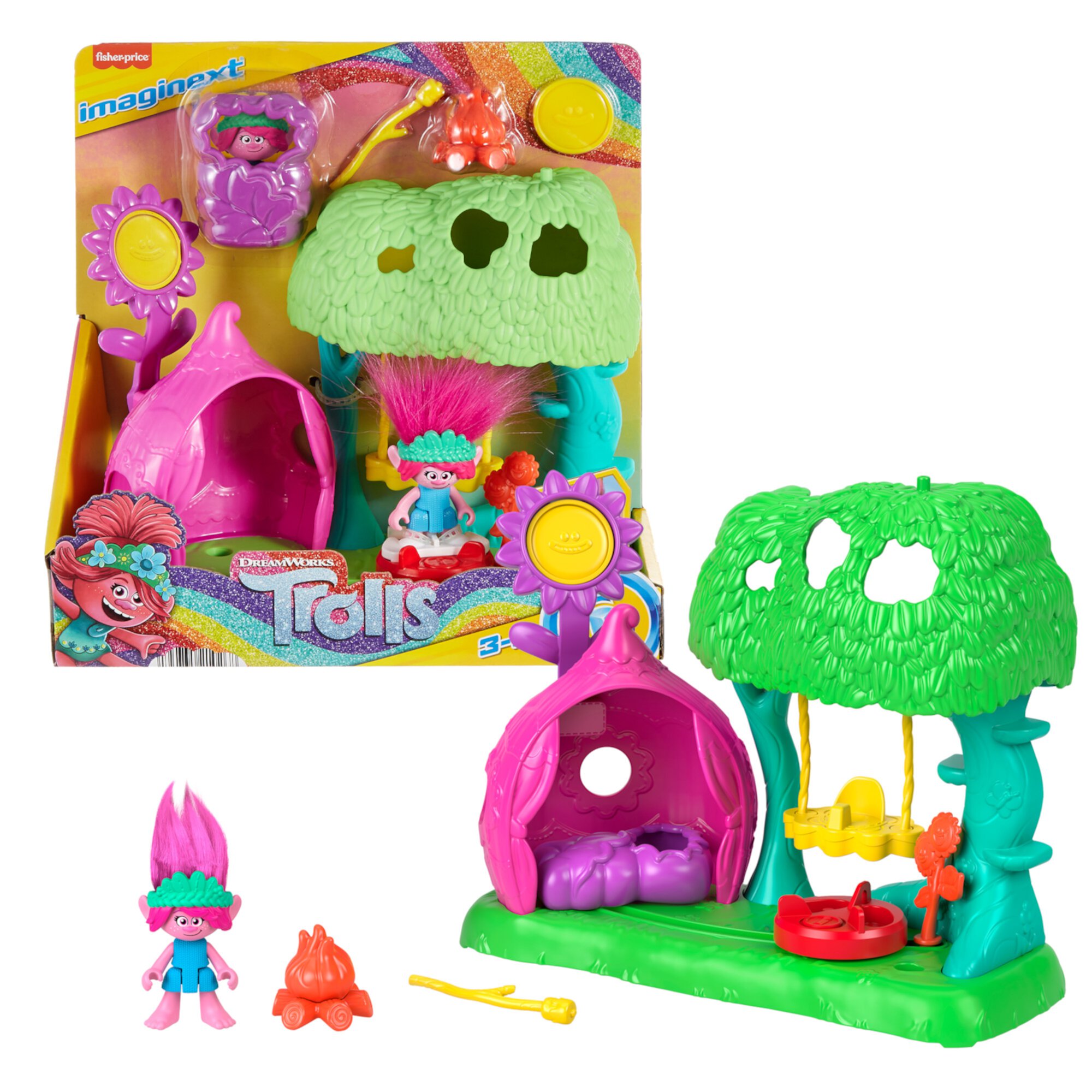 Imaginext DreamWorks Trolls Flower Fun Campsite Playset with Poppy Figure & 4 Play Pieces Trolls