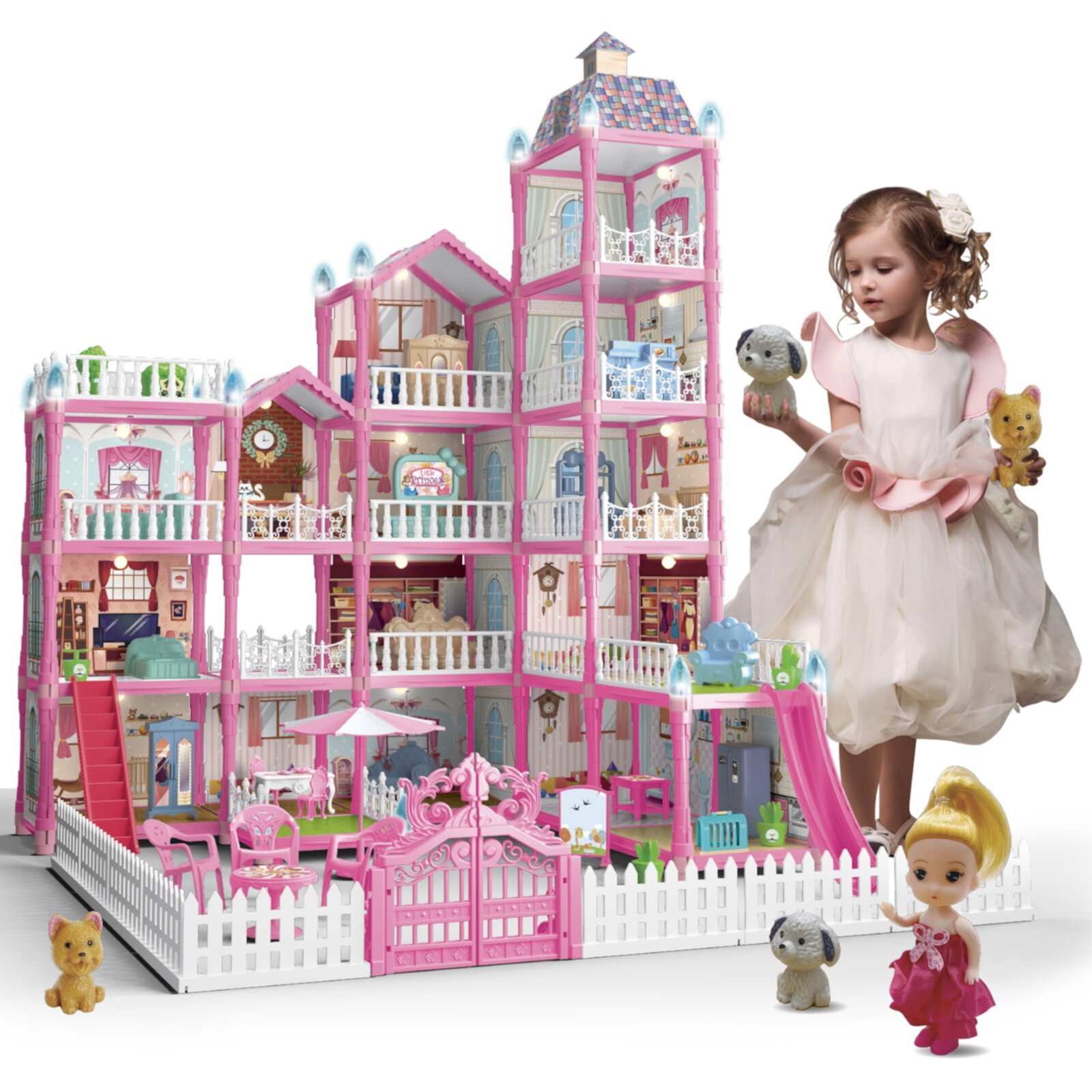 JBee Ctrl Doll House for Girls, Princess Playhouse with Lights Dolls Furniture Accessories Pretend Play Toys for 3 4 5 6 7 8 9 10 Years Old Kids Toddlers Gifts JBeeCtrl