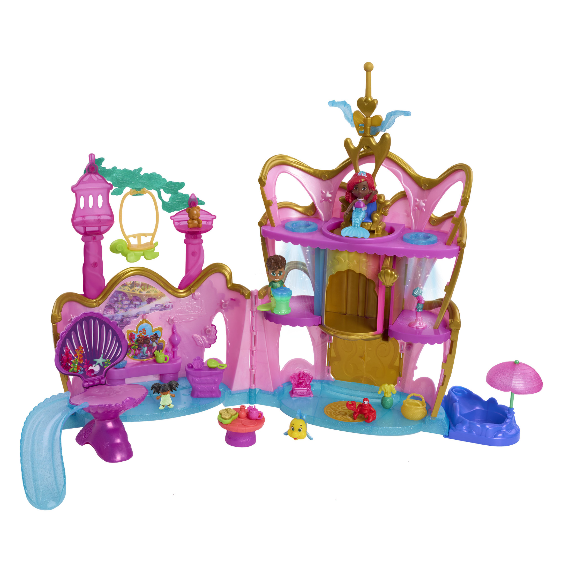 Disney Junior Ariel Deluxe Atlantica Palace Playset and 4-inch Figures, Lights and Sounds, 20-pieces Baby and Toddler Toys The Little Mermaid