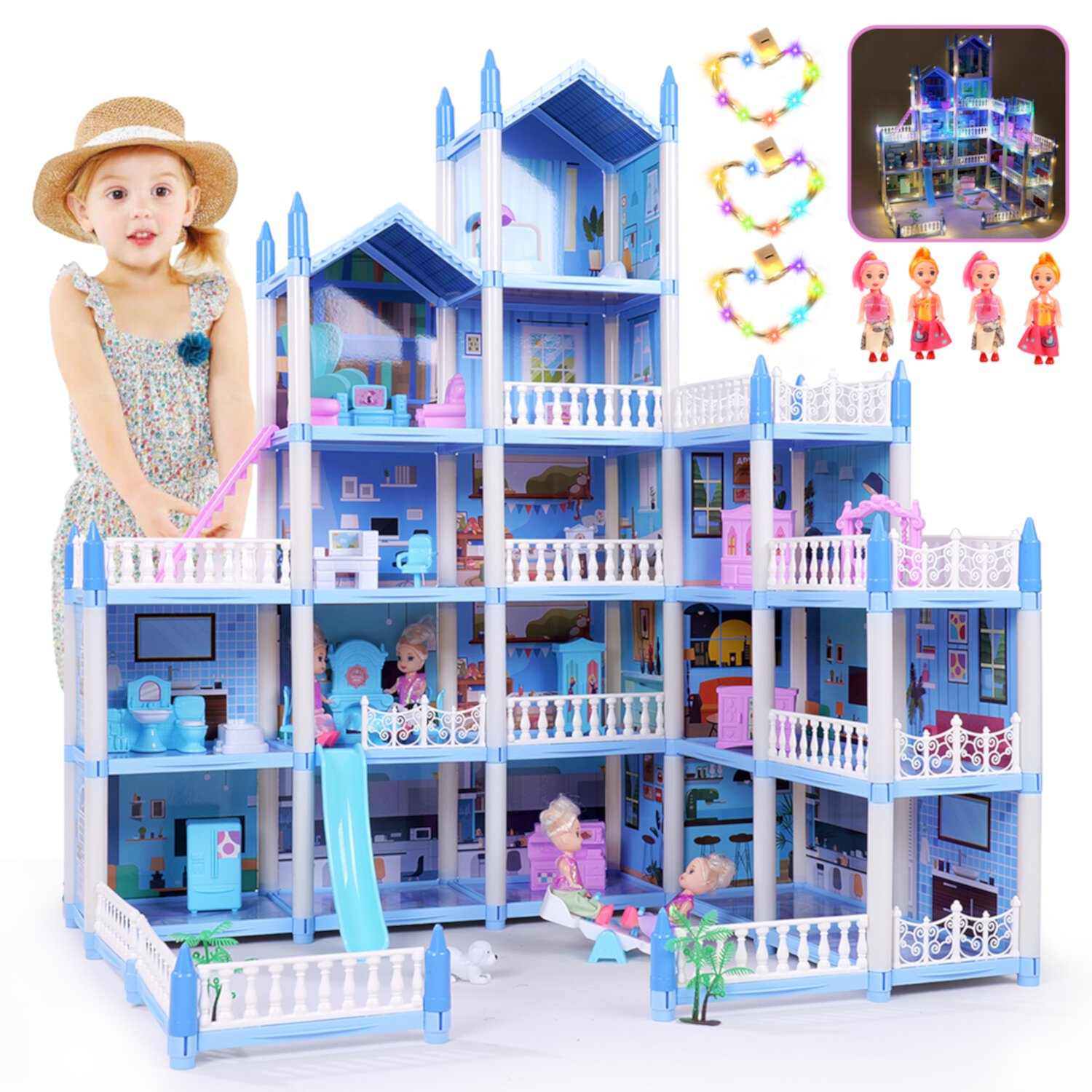 Faci Hebuch Dollhouse for girls Huge doll house with Furnitures Gifts for Girls Aged 4 5 6 7 Generic