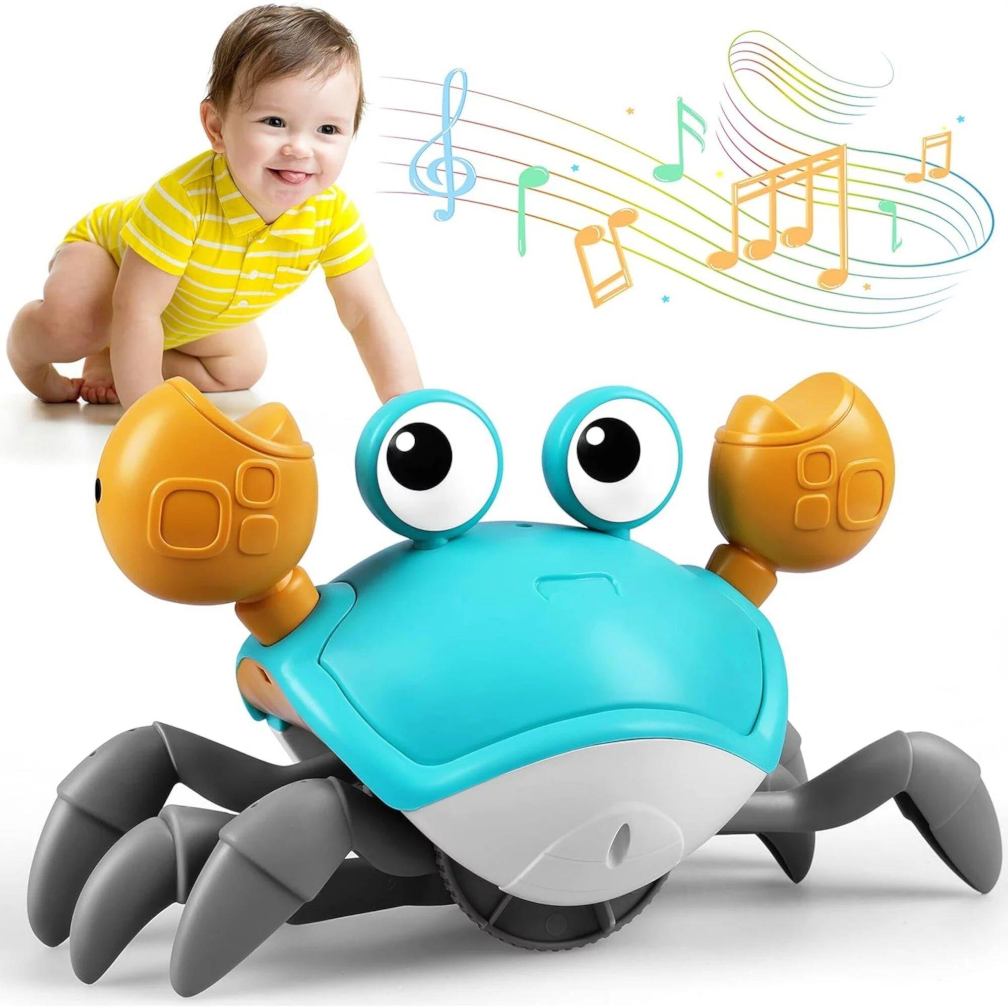 Beefunni Baby Escape Crawling Crab Interactive Learning Toys, Infant Tummy/Bath Toys with Musical Sounds & Lights Moving Sensory Induction Crabs for Toddler, Birthday Christmas Gift. Beefunni