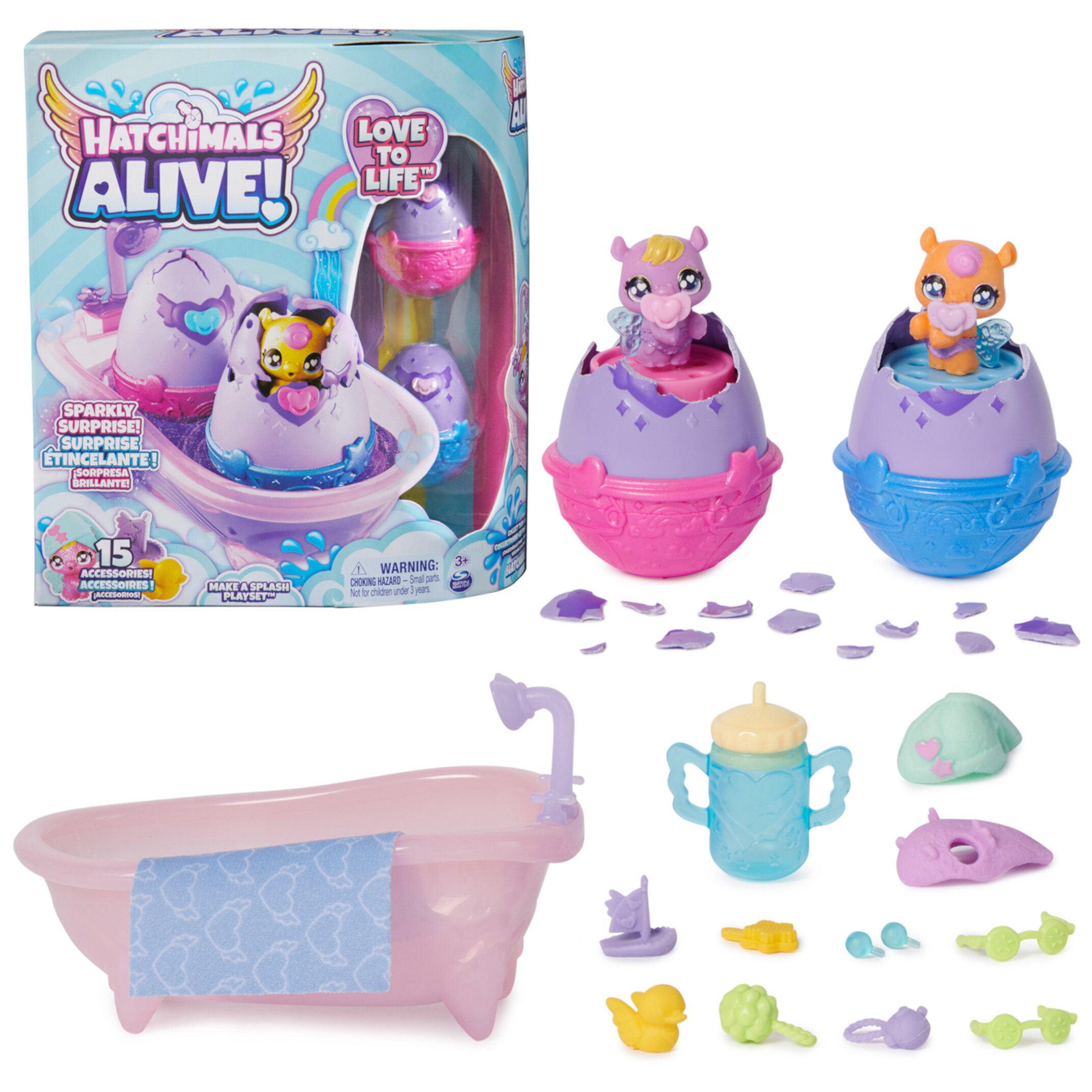 Hatchimals Alive Make a Splash Playset, 15 Accessories, Bathtub, 2 Color-Change Figures Hatchimals