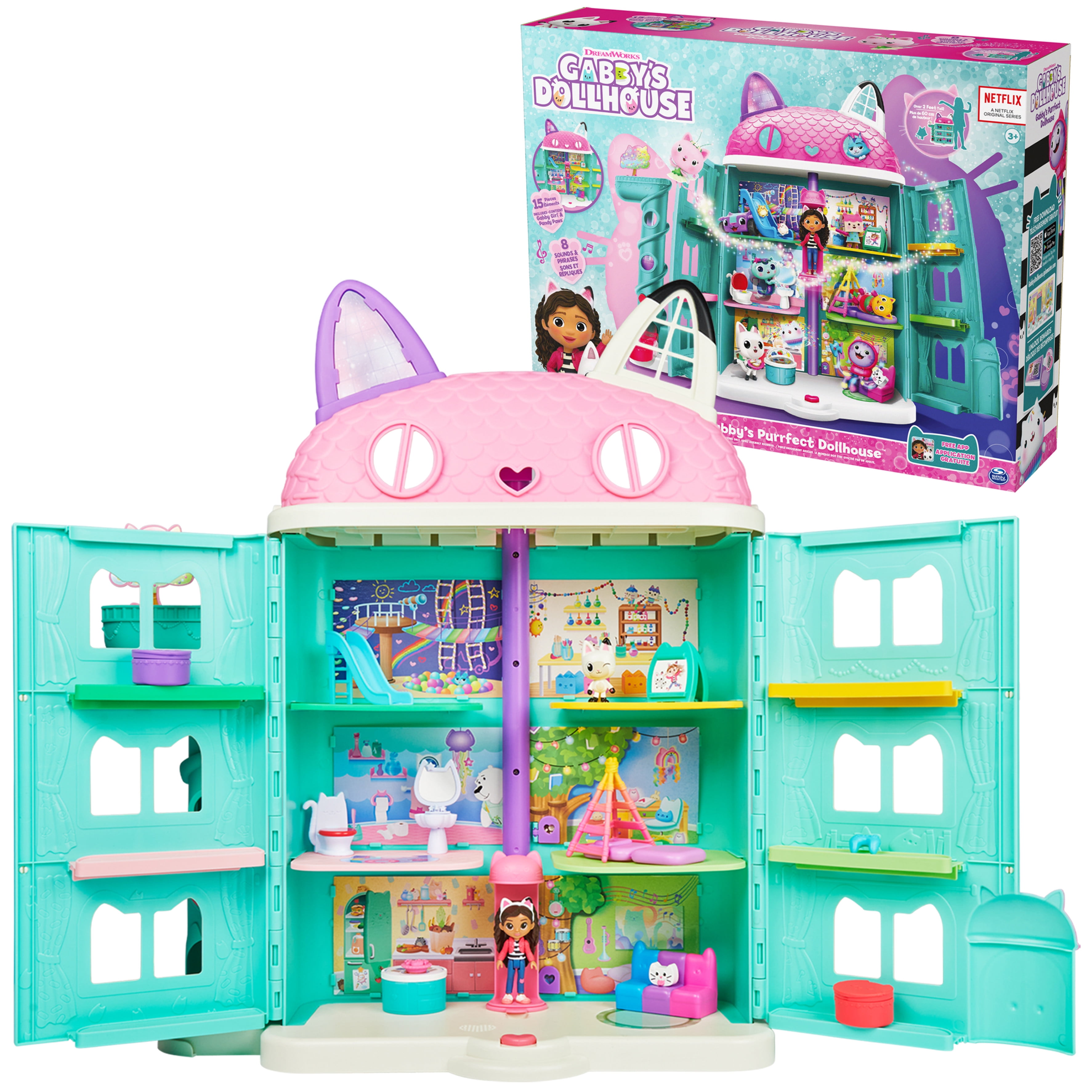 Gabby's Dollhouse, Purrfect Dollhouse 2-Foot Tall Playset with Sounds, 15 Pieces Gabby's Dollhouse