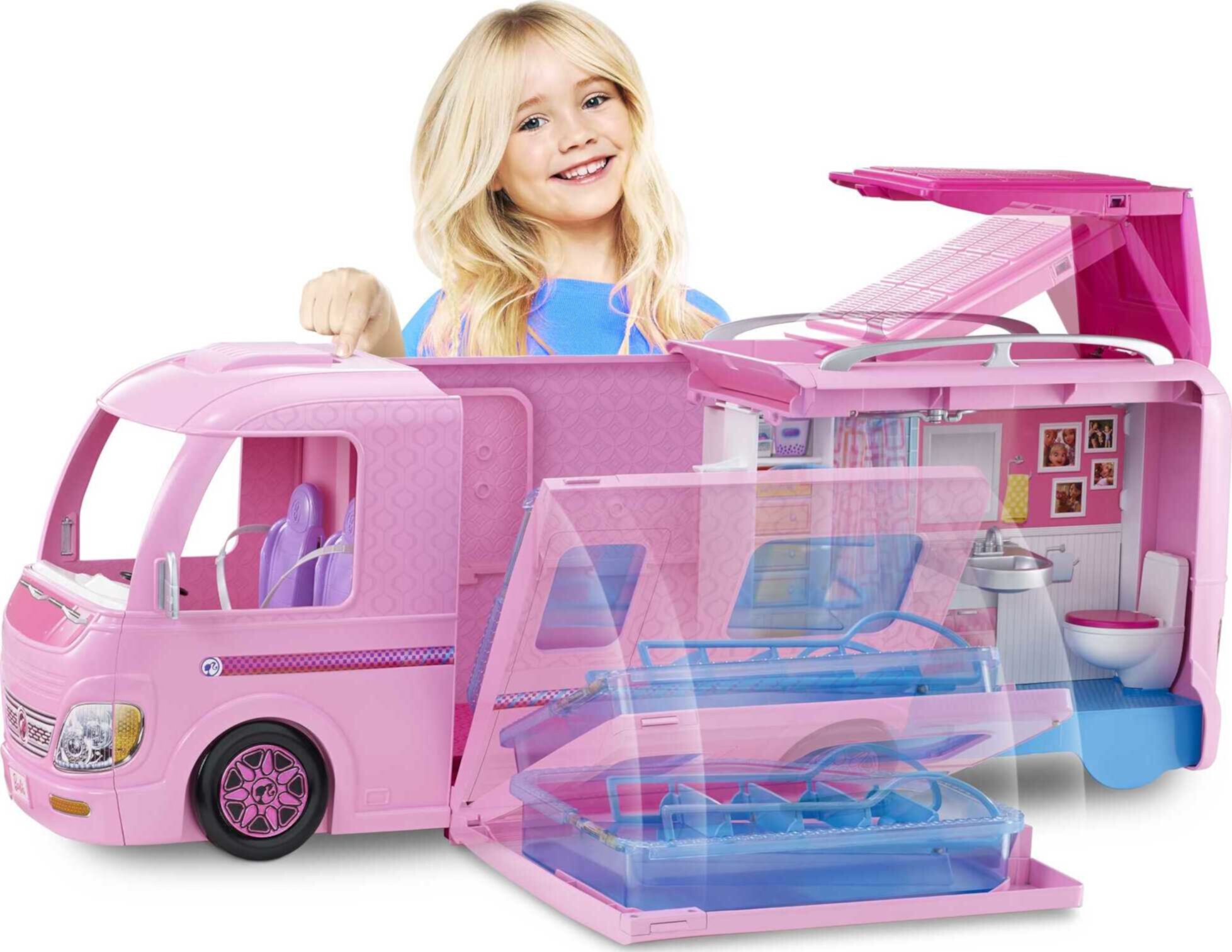 Barbie Camper, Doll Playset with 50 Accessories and Waterslide, Dream Camper Barbie