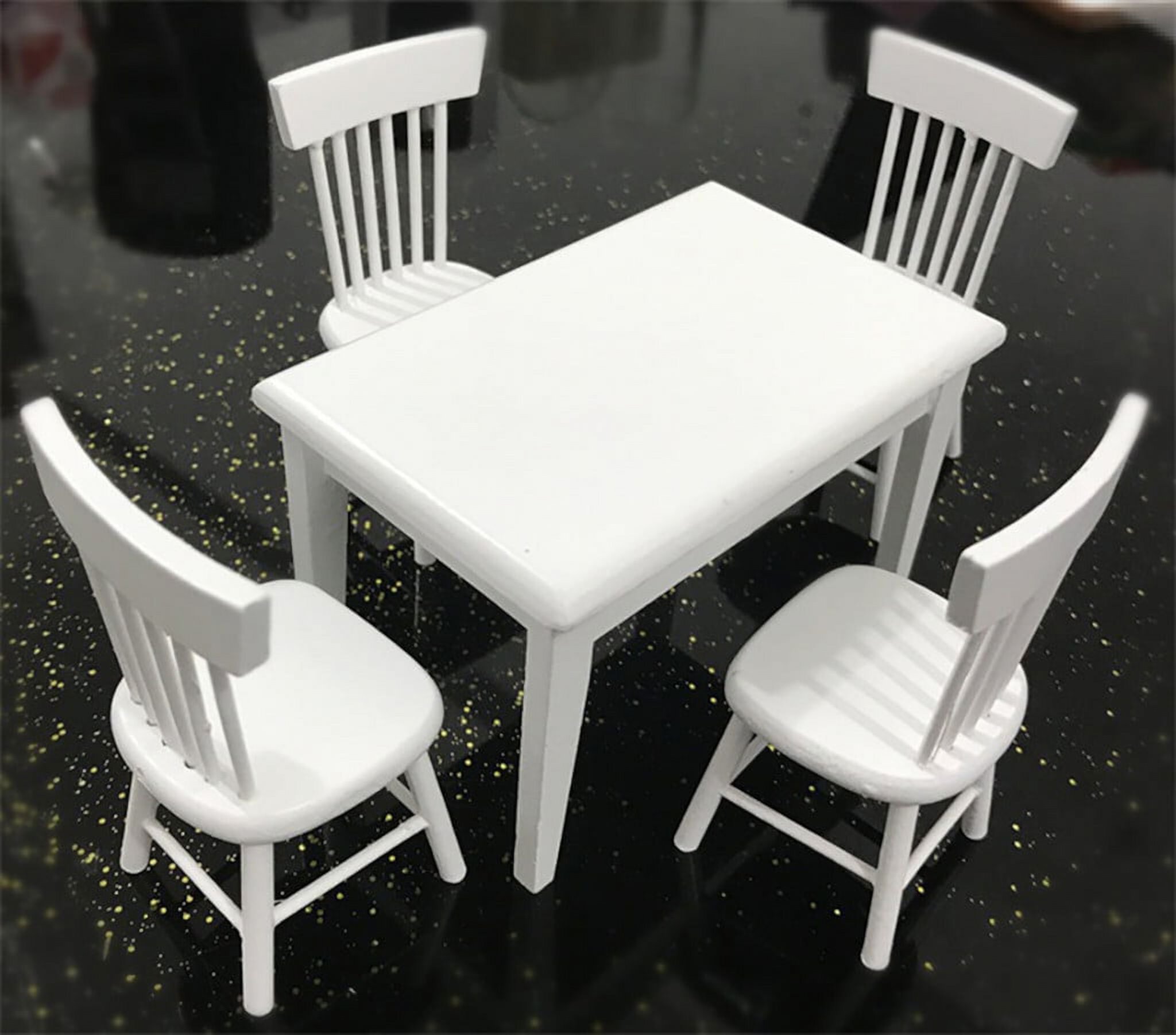 Floleo Clearance 1:12 Dollhouse Miniature Furniture Wooden White Dining Table Chair Model Set Kayannuo