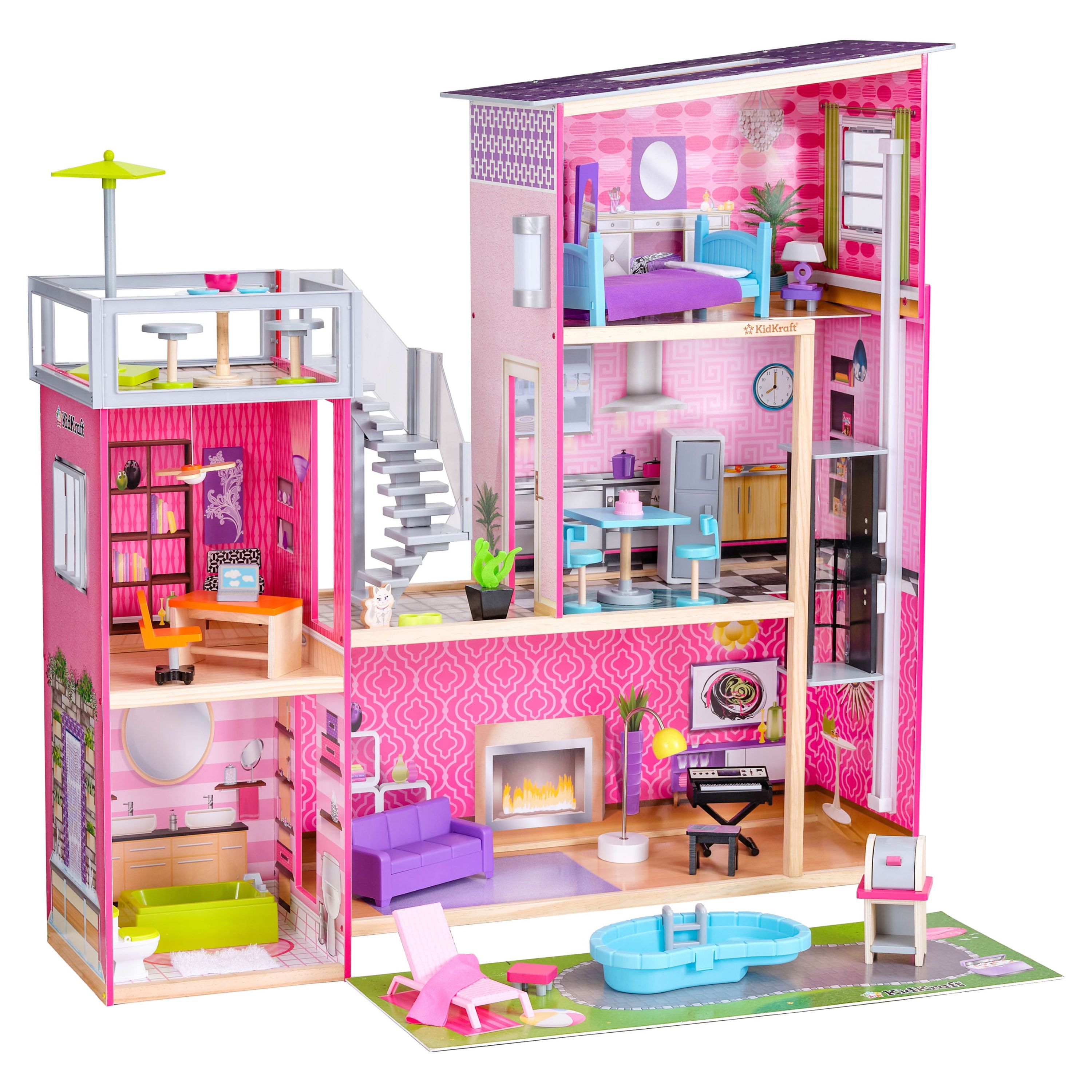 KidKraft Uptown Wooden Dollhouse with 36 Accessories, Ages 4 & up KidKraft