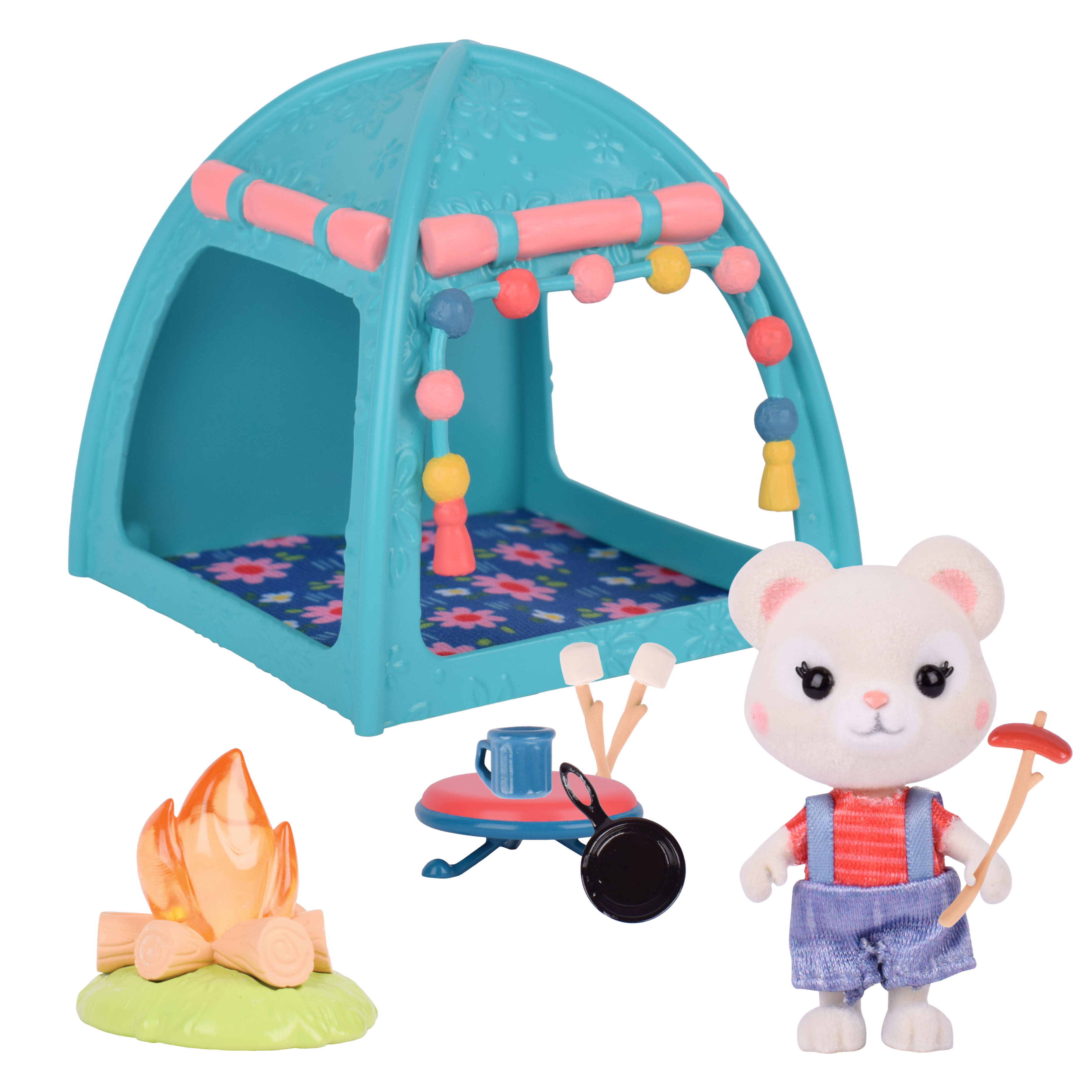 Honey Bee Acres Smores & More Camping Trip Playset with Figure, 10 Pieces, Children Ages 3+ Honey Bee Acres