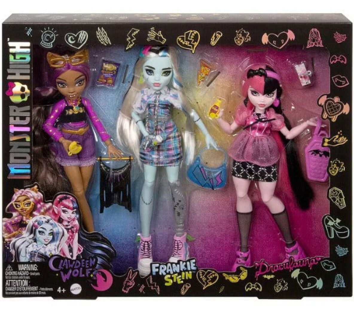 Monster High Day Out Clawdeen Wolf, Frankie Stein & Draculaura Doll 3-Pack Monster High