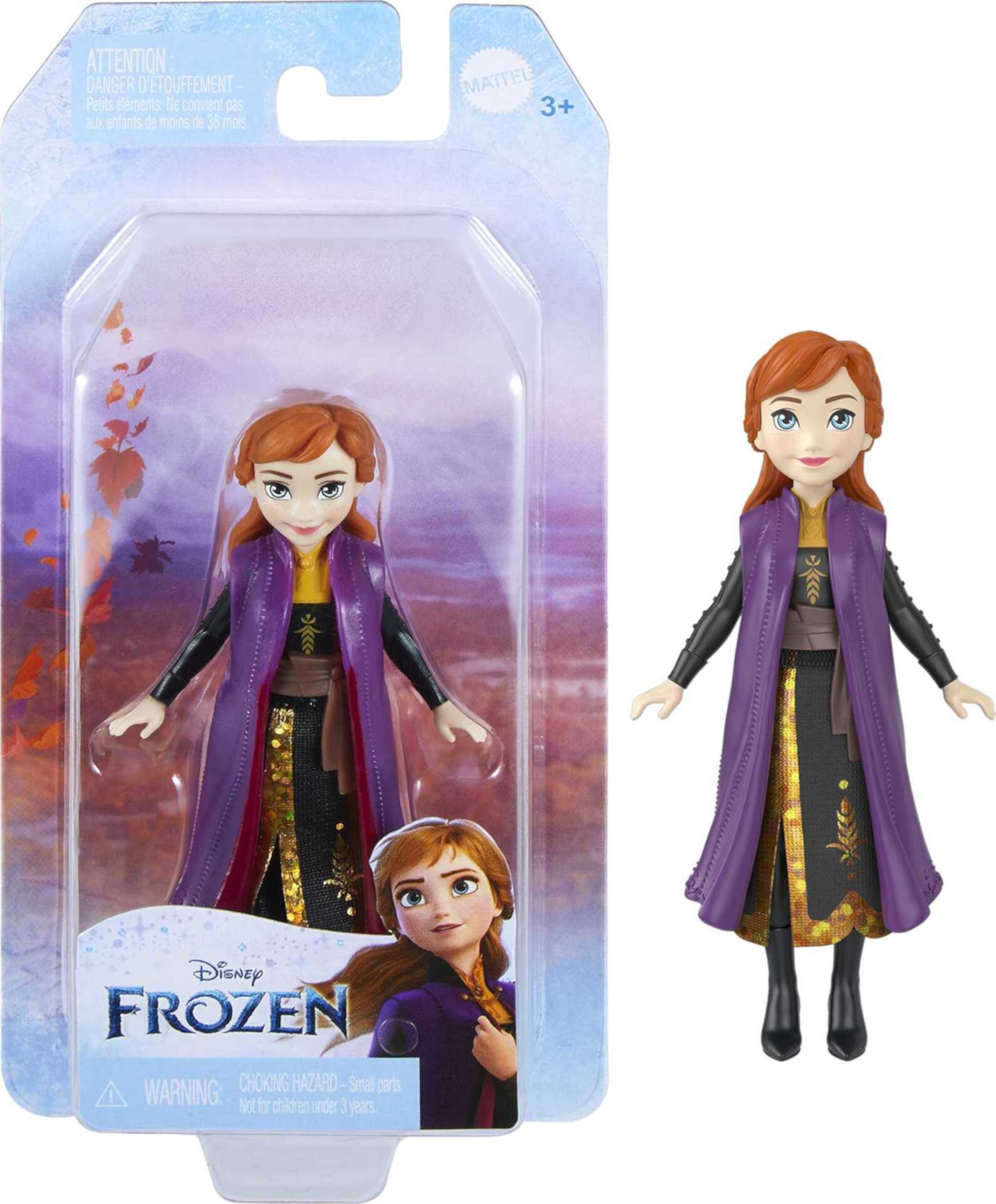 Disney Frozen Anna Small Doll in Travel Look, Posable with Removable Cape & Skirt Disney Princess