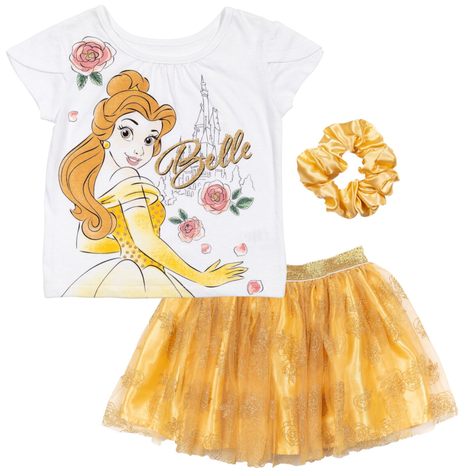 Disney Princess Ariel Little Girls T-Shirt Tulle Mesh Skirt and Scrunchie 3 Piece Outfit Set Toddler to Big Kid Disney Frozen