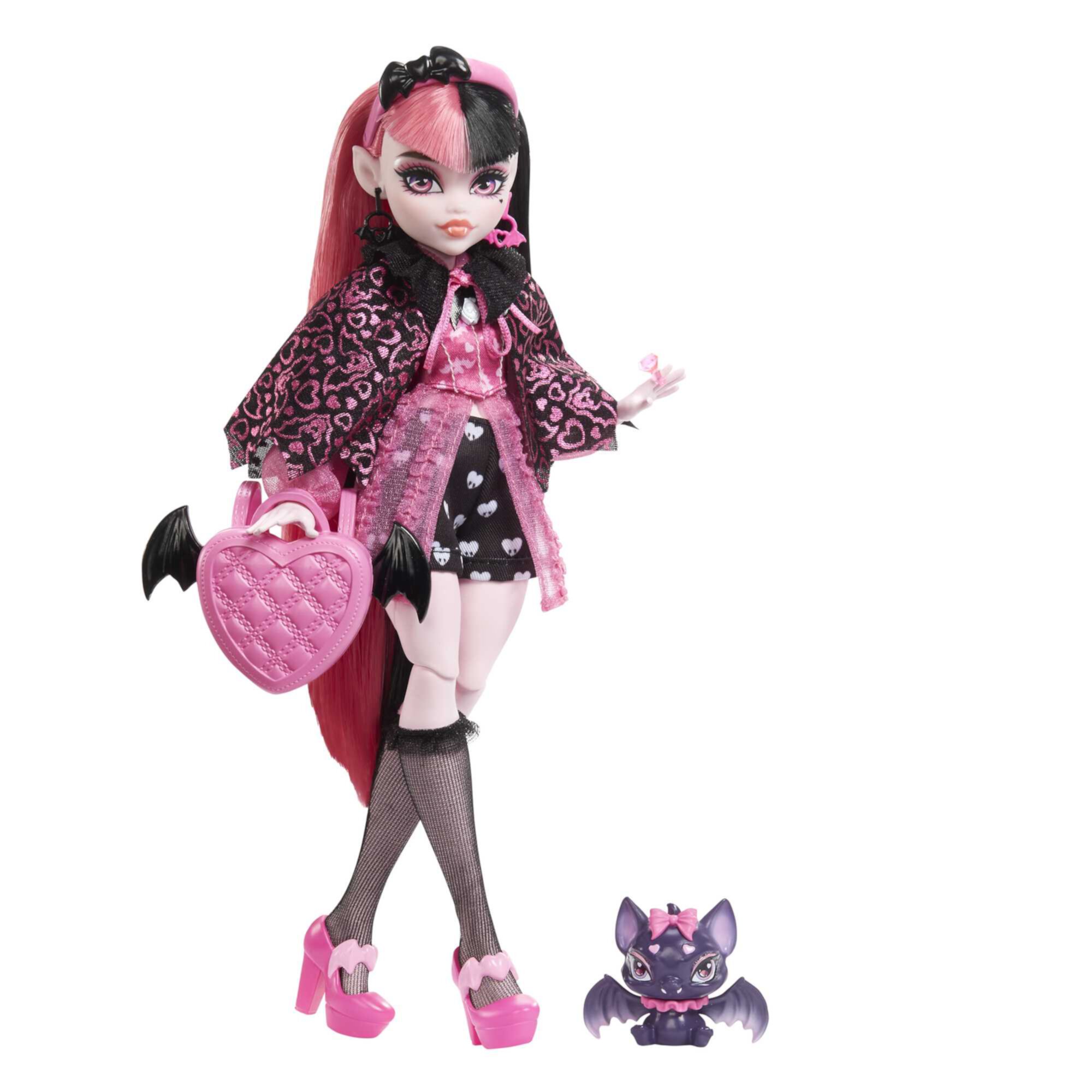 Monster High Draculaura Fashion Doll with Pink & Black Hair, Accessories & Pet Bat Monster High