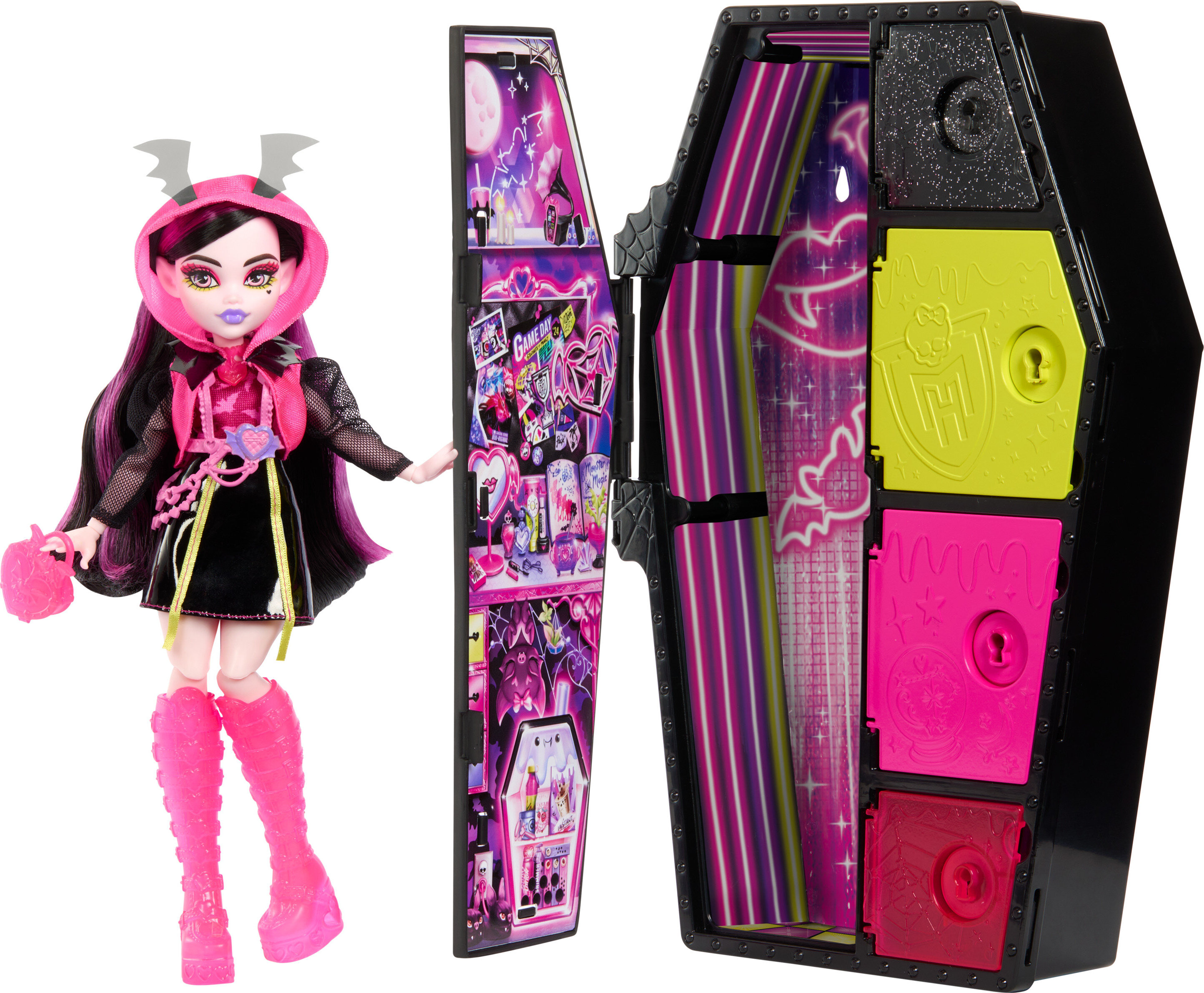 Monster High Skulltimate Secrets: Neon Frights Draculaura Fashion Doll and Dress-Up Vampire Locker Monster High