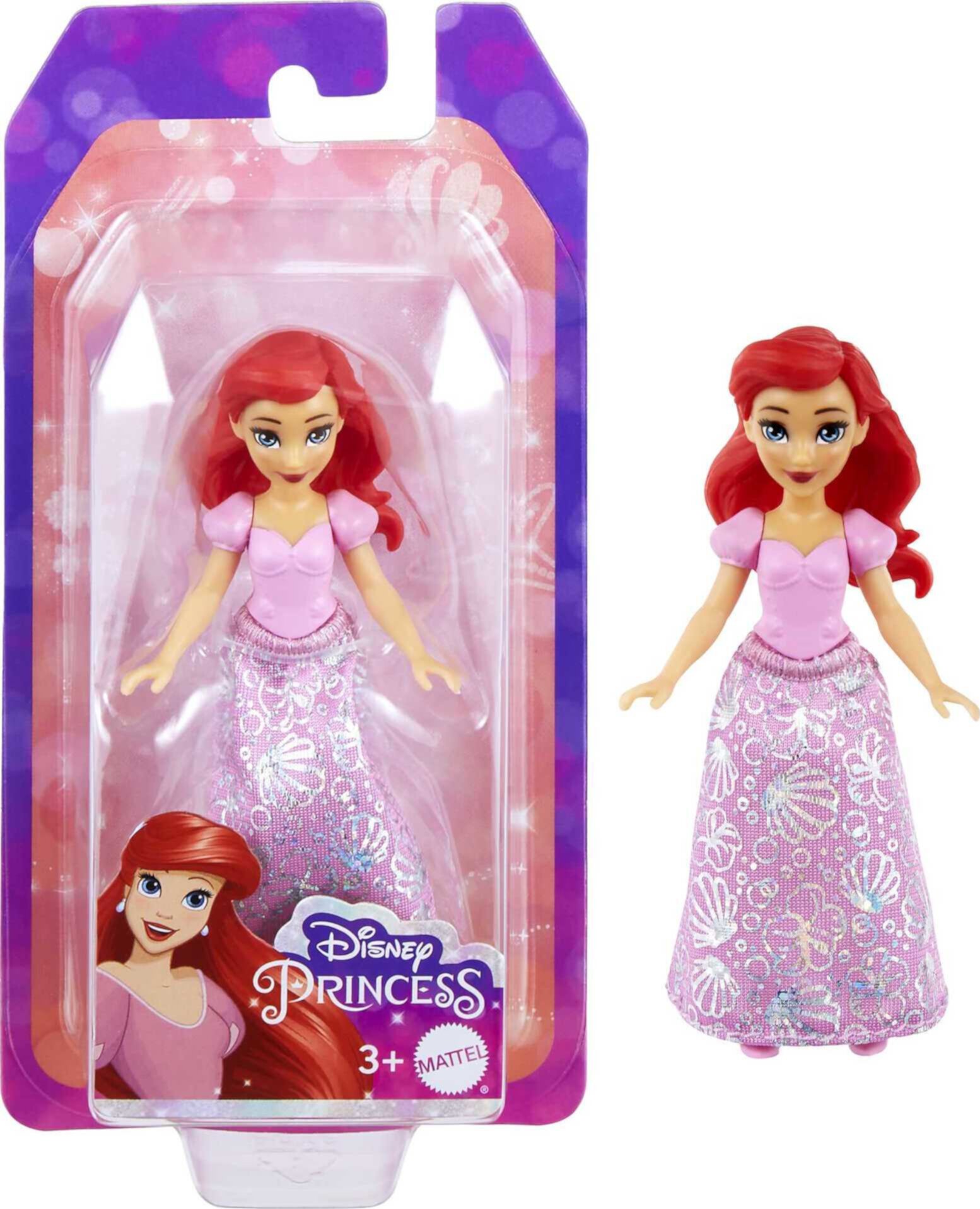 Disney Princess Ariel Small Doll, Red Hair & Blue Eyes, Signature Look with Pink Gown Disney Princess