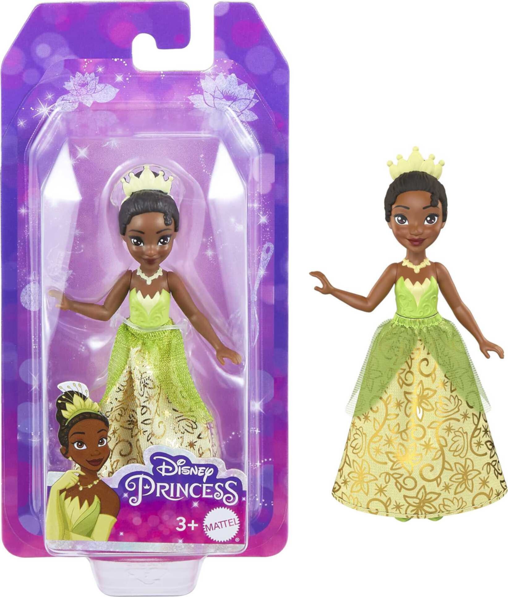 Disney Princess Tiana Small Doll with Brown Hair & Brown Eyes, Signature Look Green & Golden Gown Disney Princess