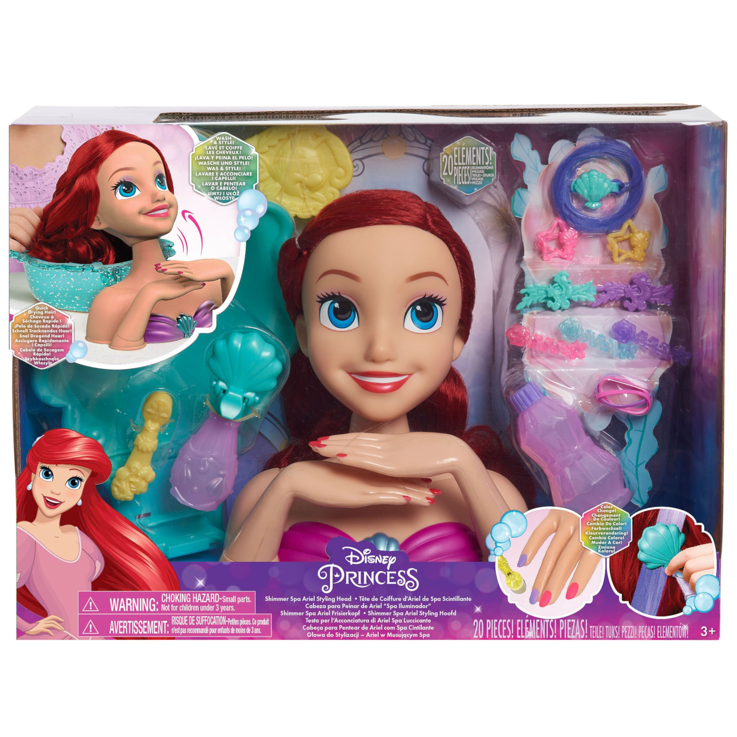 Just Play Disney Princess Shimmer Spa Ariel Styling Head, Kids Toys for Ages 3 up Disney Princess