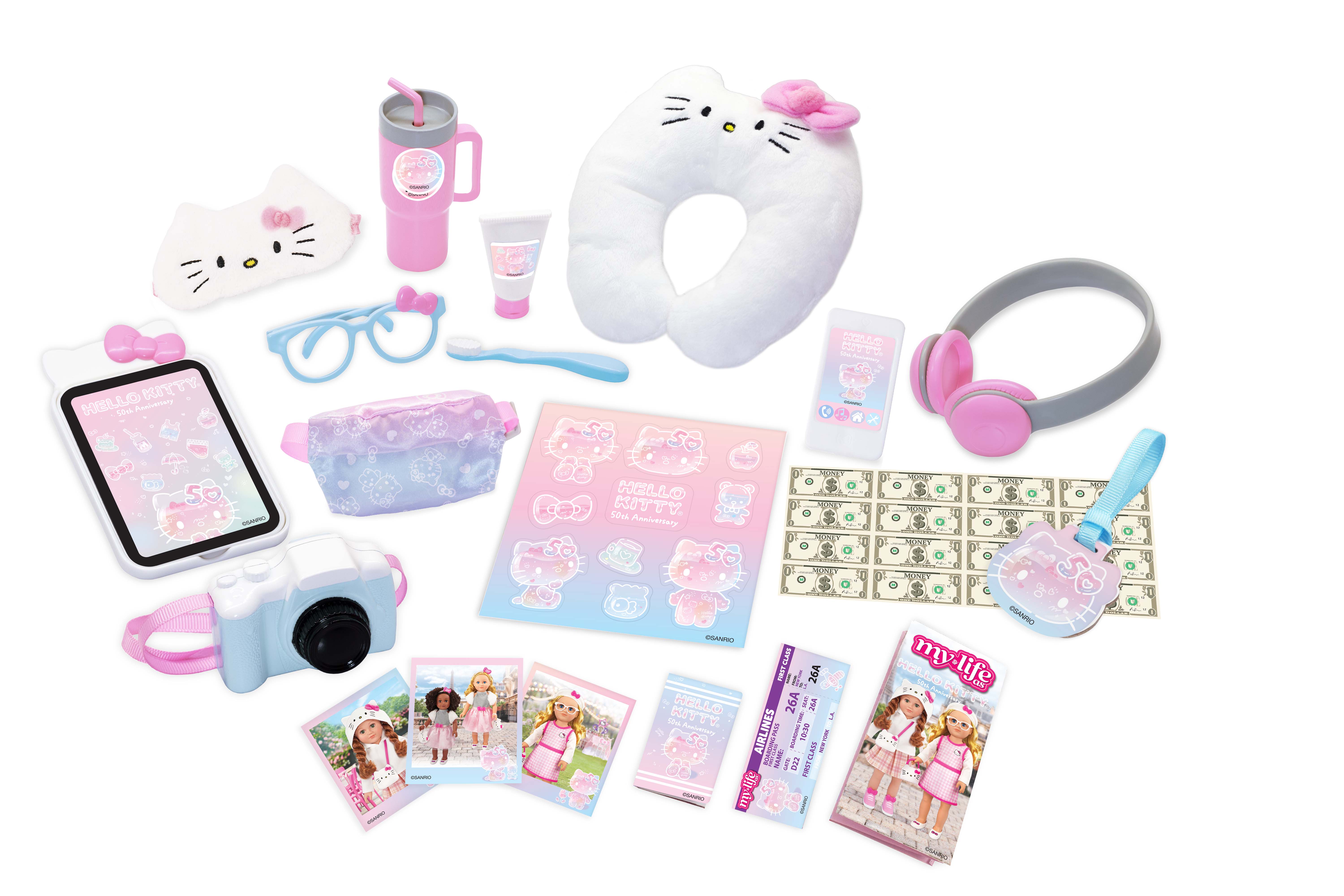 My Life As Hello Kitty Travel Play Set for 18" Dolls, 50th Anniversary, 21 pieces, Pink Multicolor My Life as