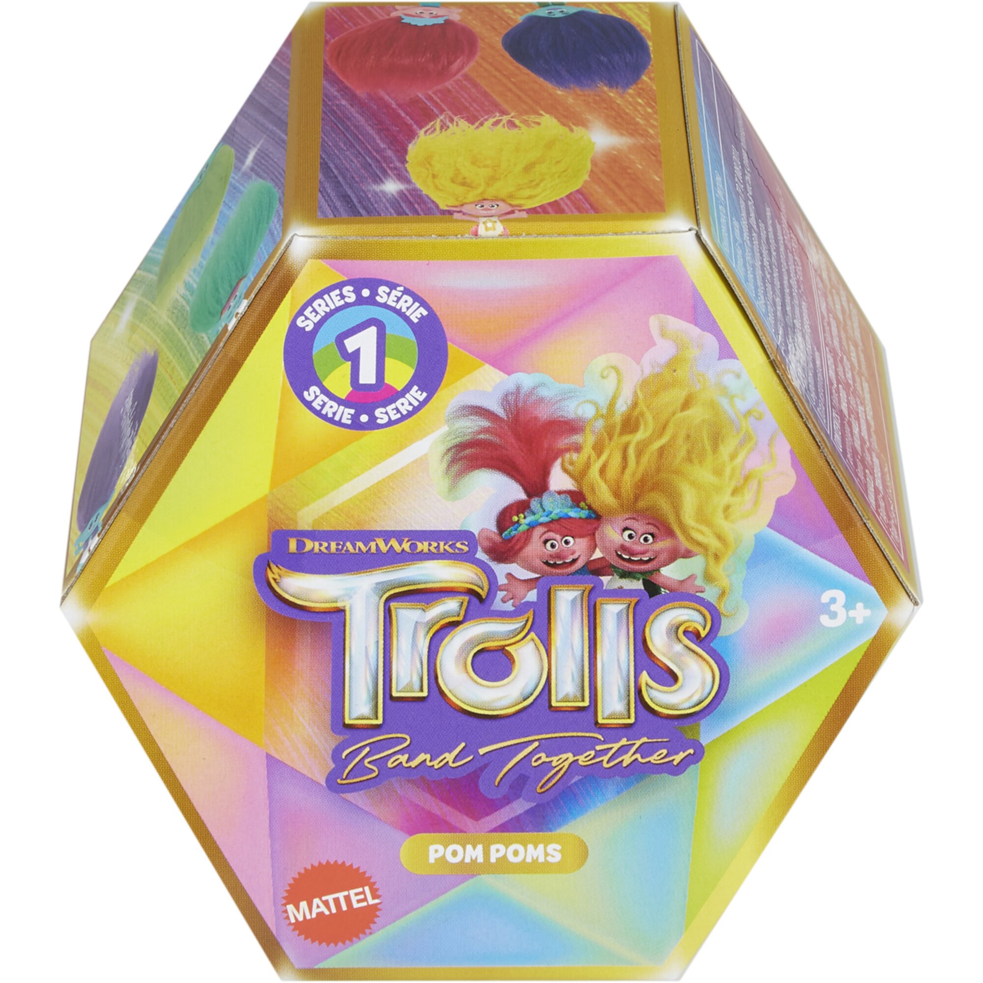 DreamWorks Trolls Band Together Rainbow Pom Poms Keychains with Surprise Mini Doll, Rainbow Series 1 Trolls