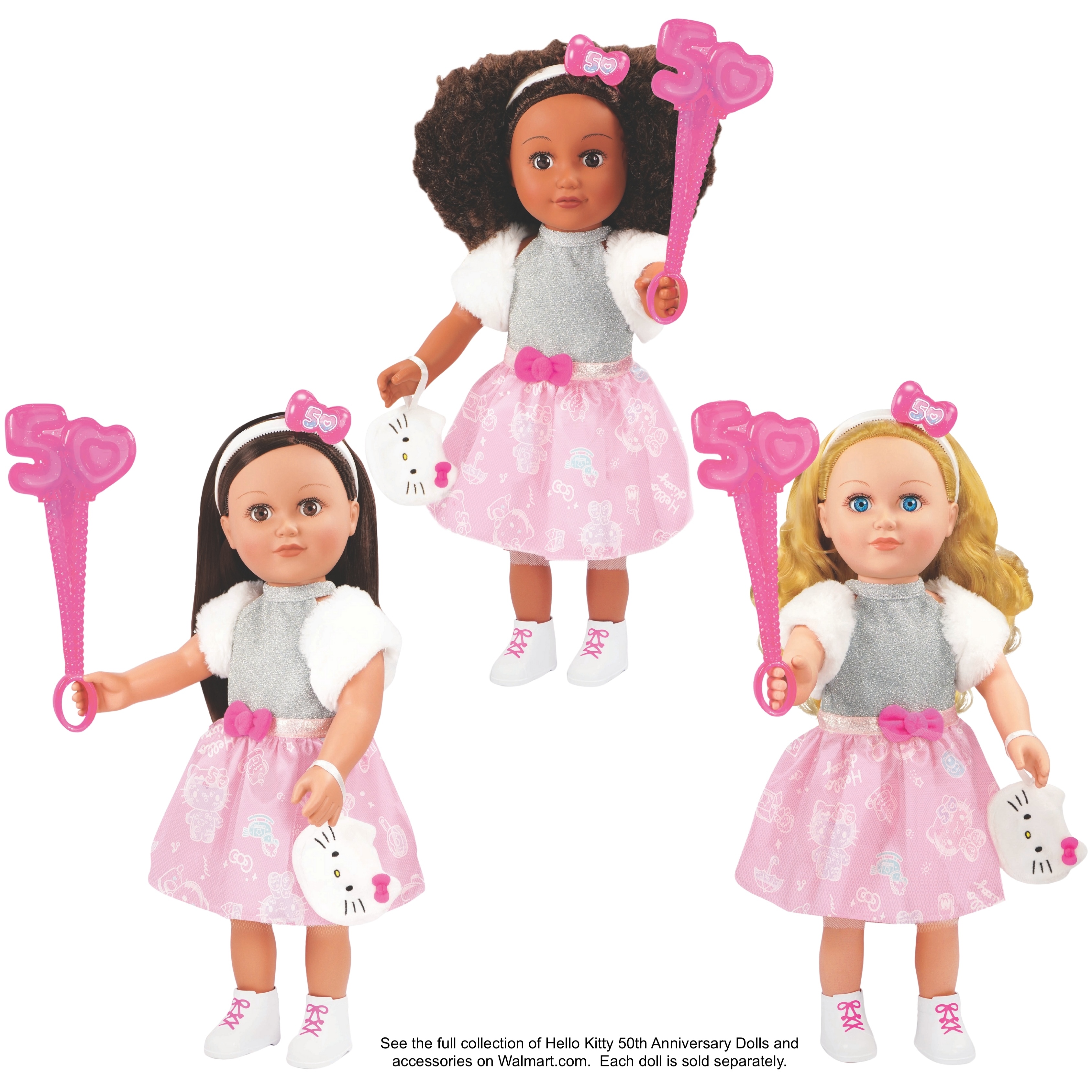 My Life As Poseable Hello Kitty 18" Doll, Dark Brunette Curly Hair, Brown Eyes, 50th Anniversary Edition My Life as