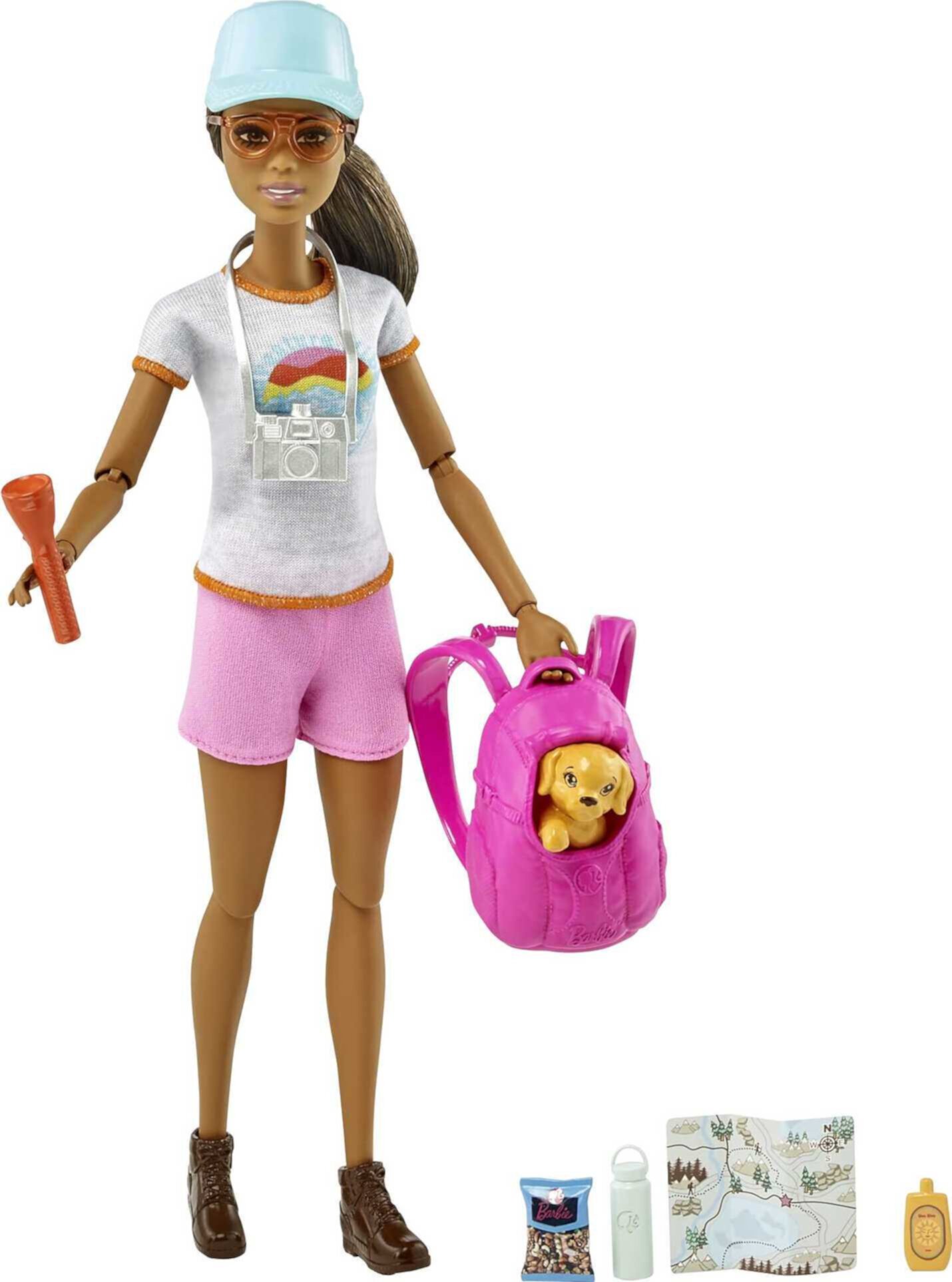 Barbie Self-Care Posable Doll, Brunette Hiking Doll with Puppy and Accessories Visit the Barbie Store