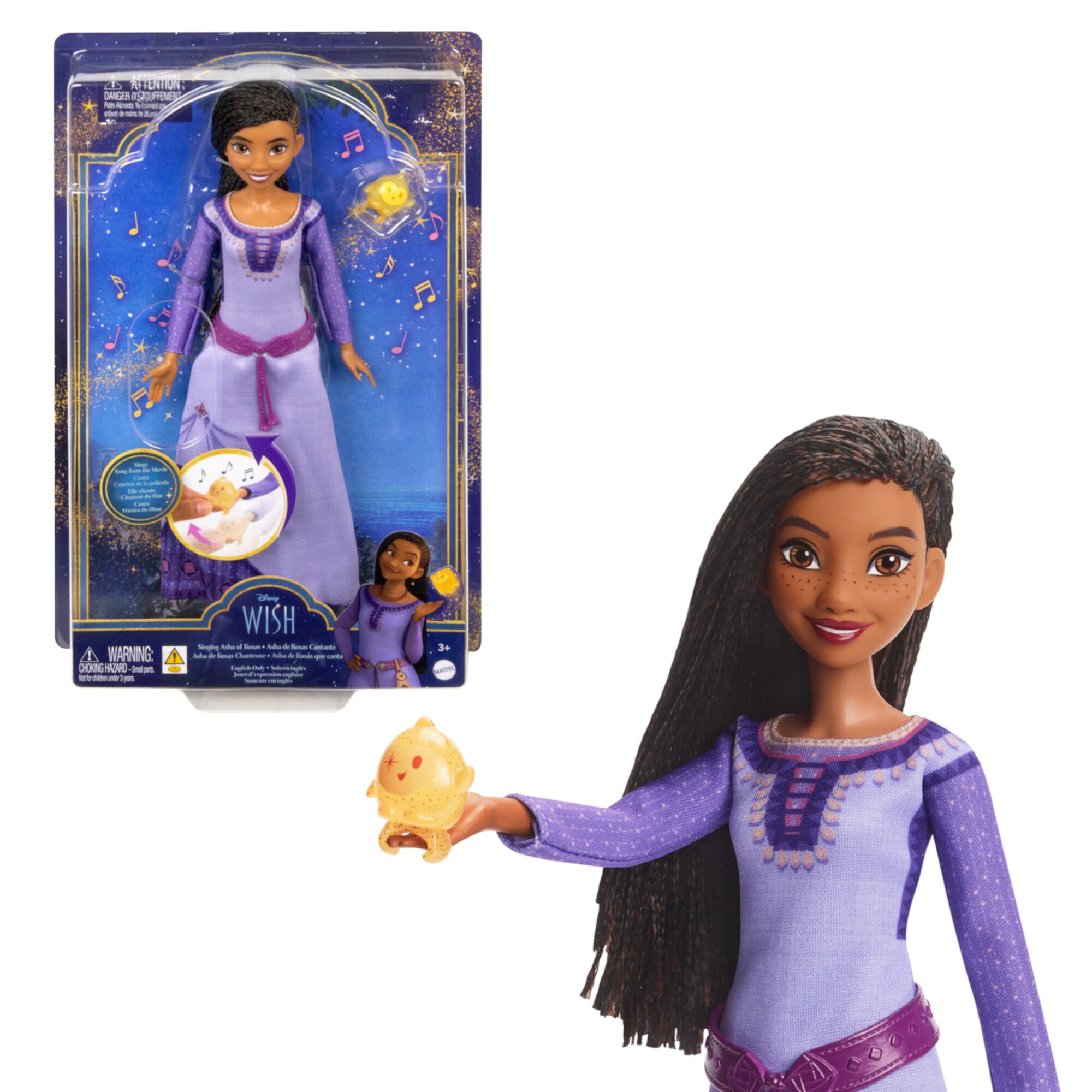 Disney’s Wish Singing Asha of Rosas Fashion Doll & Star Figure, Posable with Removable Outfit (English) Wish