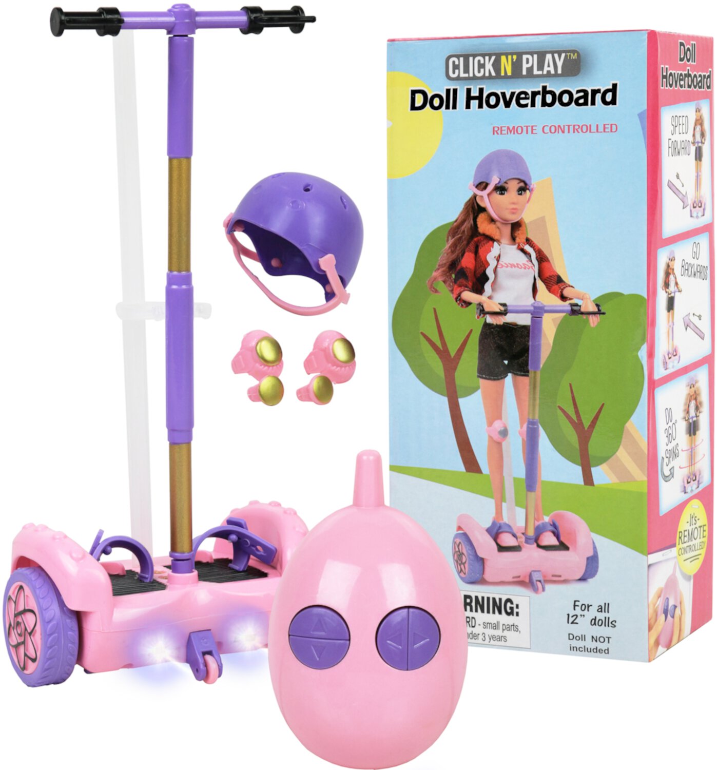 Click N' Play Remote Control Hoverboard Pink & Purple Perfect For 12 inch Dolls. (Doll Not Included) Click N' Play