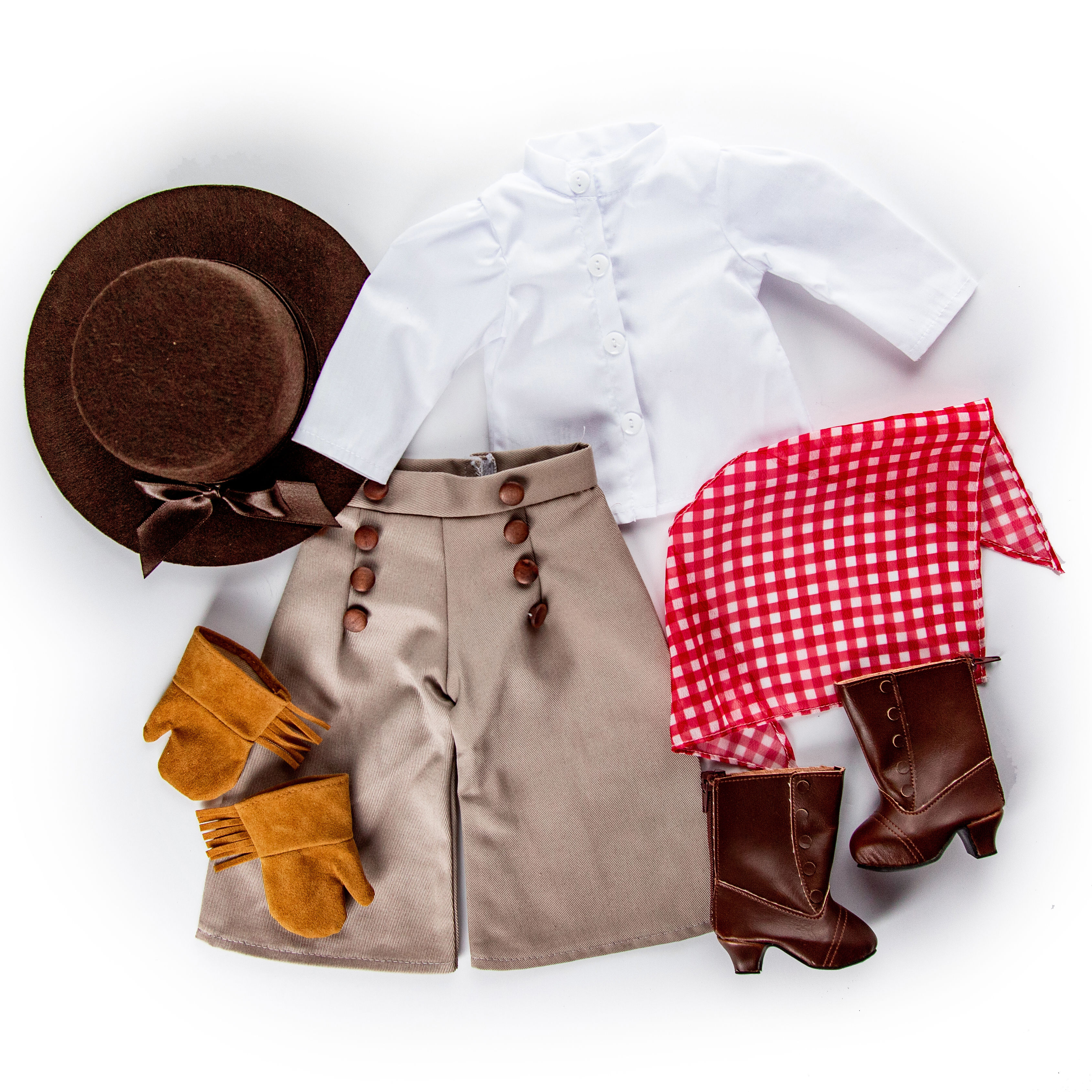 The Queen's Treasures 18" Doll Clothes & Accessories, 8 PC Complete Authentically Styled Frontier Girl Outfit, Hat, & Boots, For Use with American Girl Doll. Horse and Doll Not Included The Queen's Treasures