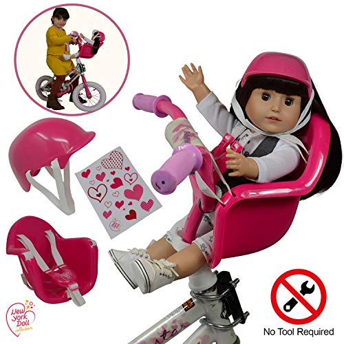 Doll Bike Seat Carrier for Baby Dolls and American Girl Dolls with Doll Helmet and Stickers. No Tools Required Bicycle and Scooters seat Accessories for Dolls The New York Doll Collection