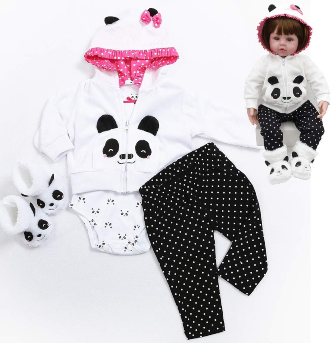 Reborn Baby Girl Dolls Clothes 18 inch Panda Outfits Accesories for 17-19 inch Reborns Doll Newborn Baby Girl Matching Clothing Binlechuang