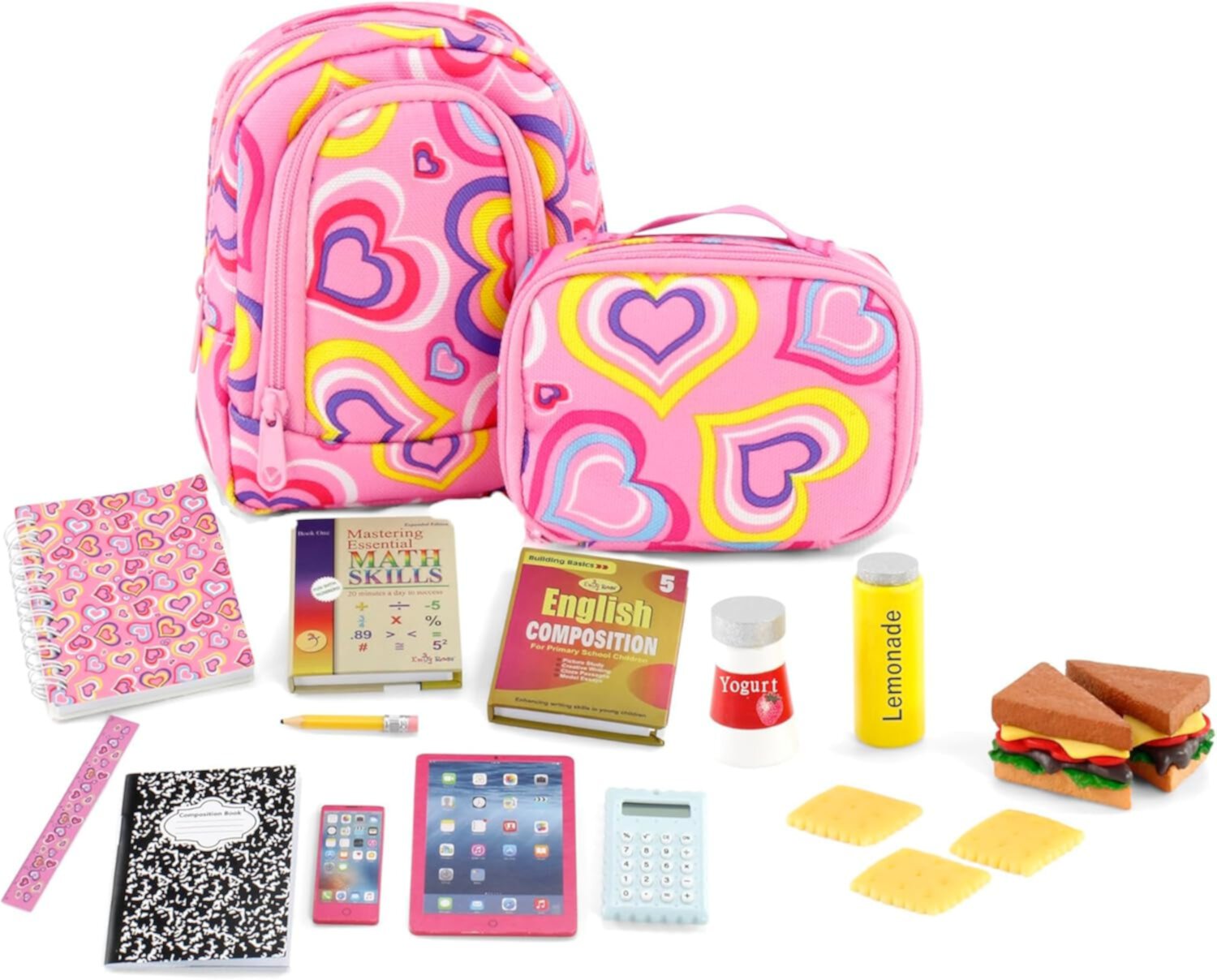 Emily Rose 18-inch Doll 18-piece School Backpack and Lunch Essentials Accessoreis Set with Pretend Food and Supplies Emily Rose